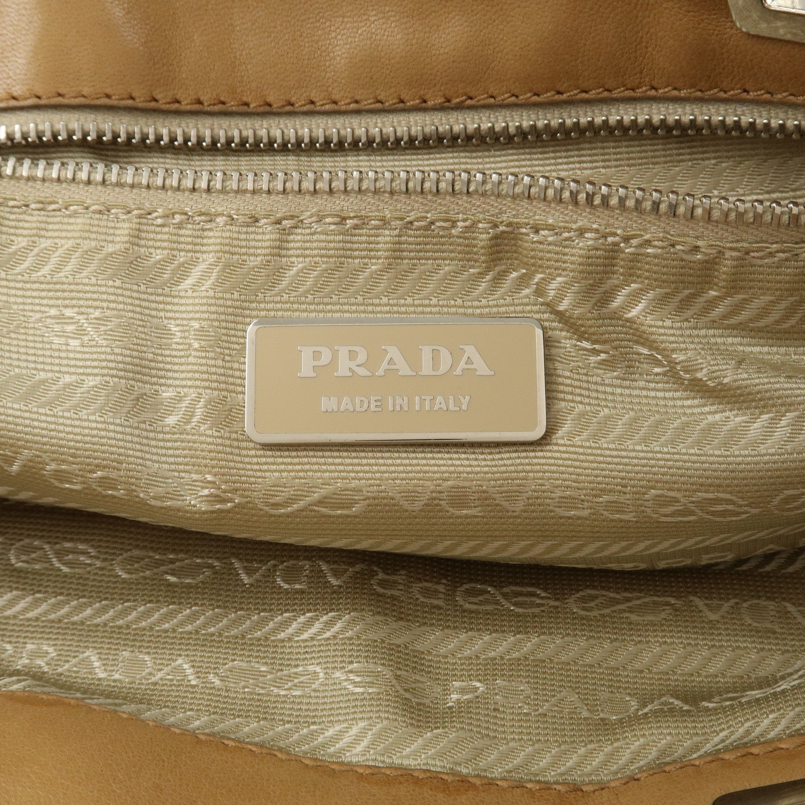 PRADA Triangle Logo Lambskin Tote Bag Shoulder Bag Beige BR1566