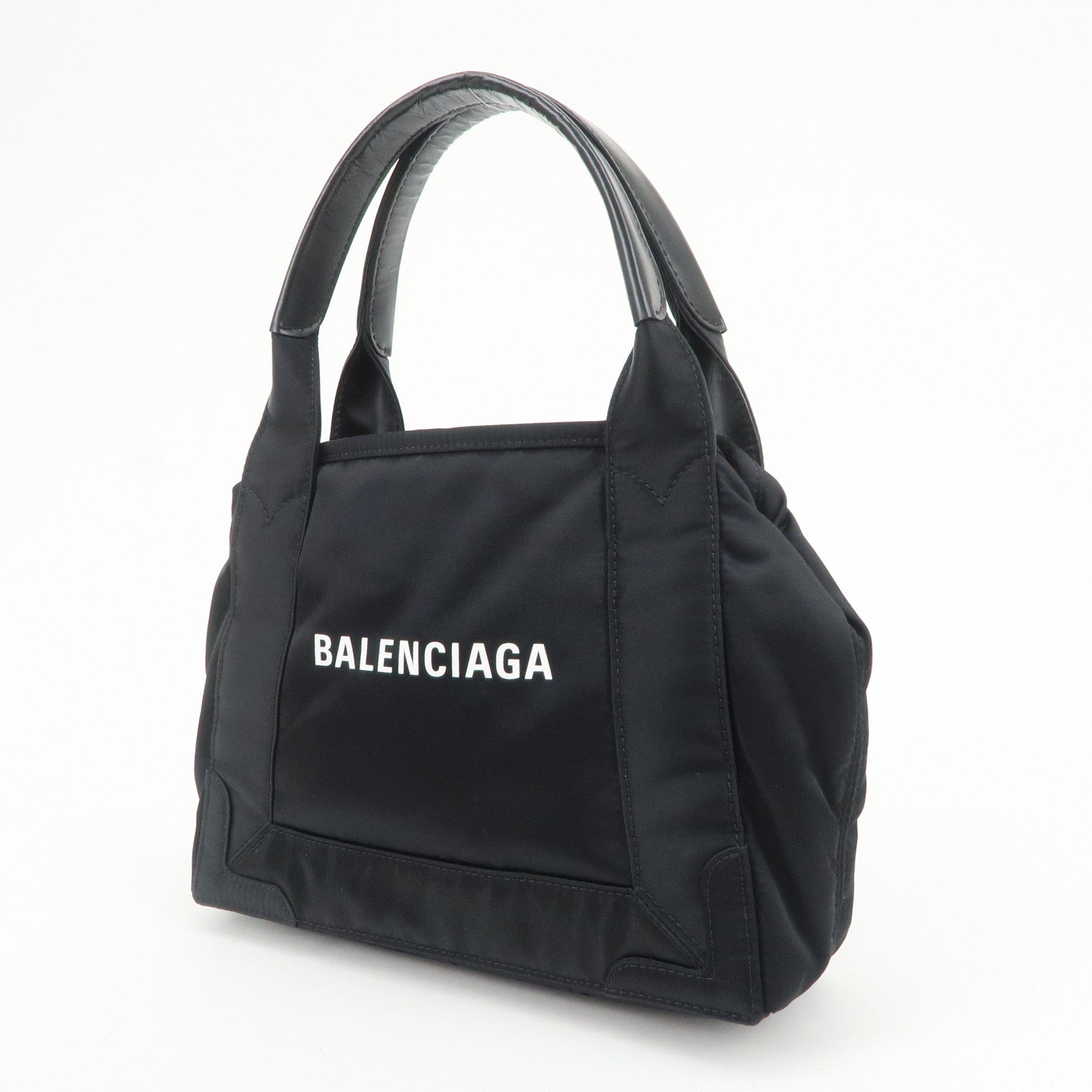 BALENCIAGA Navy Cabas XS Nylon Leather 2Way Bag Black 390346