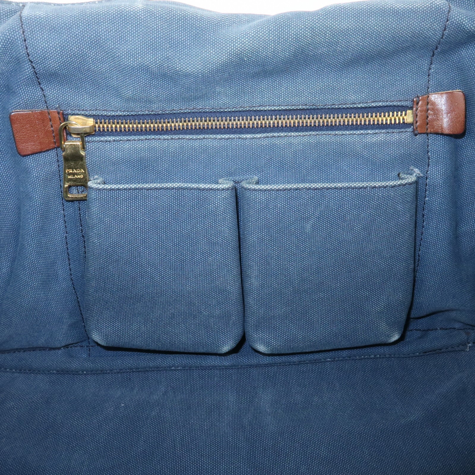 PRADA Logo Canapa Canvas Tote Bag Hand Bag Blue B1877B
