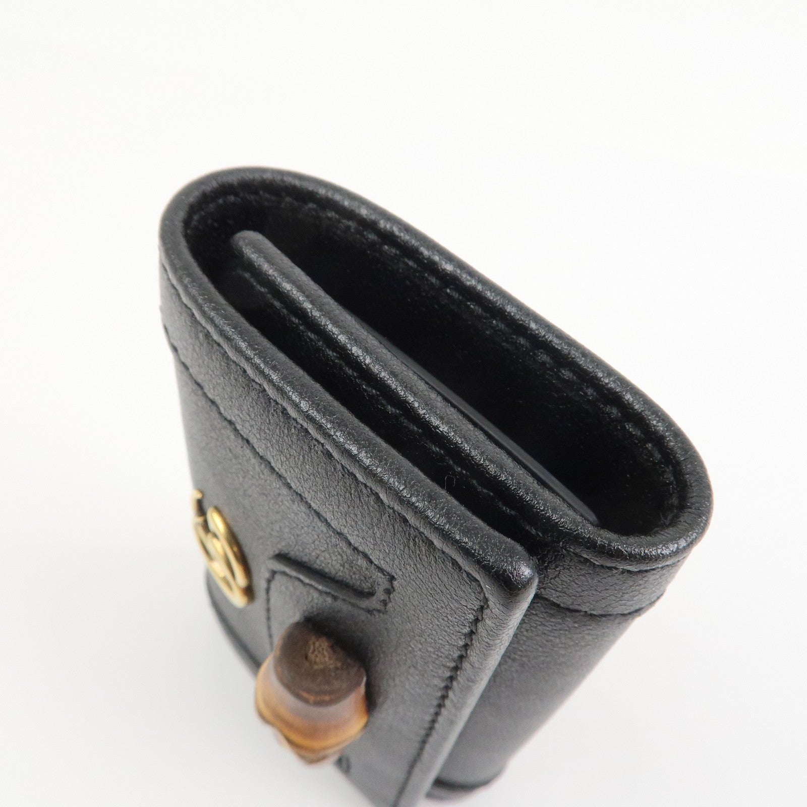 GUCCI GG Marmont Bamboo Leather 6 Key Rings Key Case Black 658636