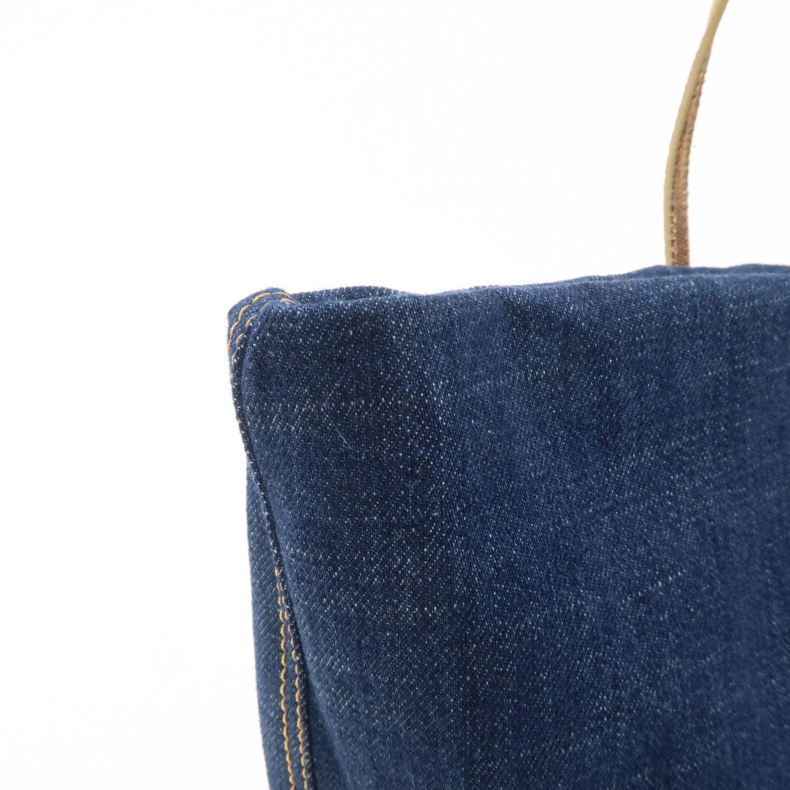 FENDI Denim Tote Bag Hand Bag Logo Charm Navy