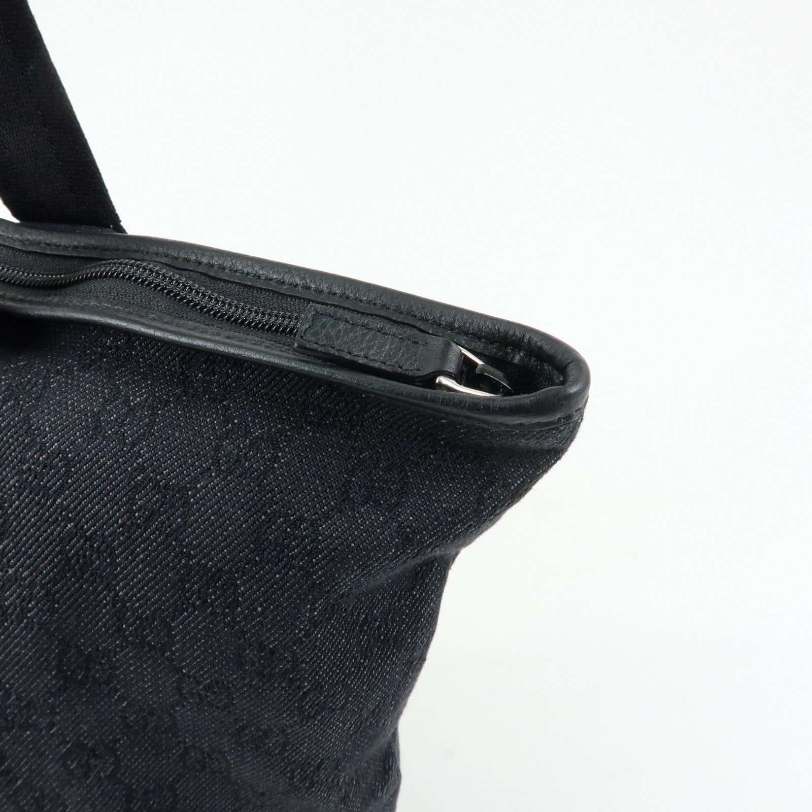 GUCCI GG Denim Leather Foldable Tote Bag Shoulder Bag Black 152232
