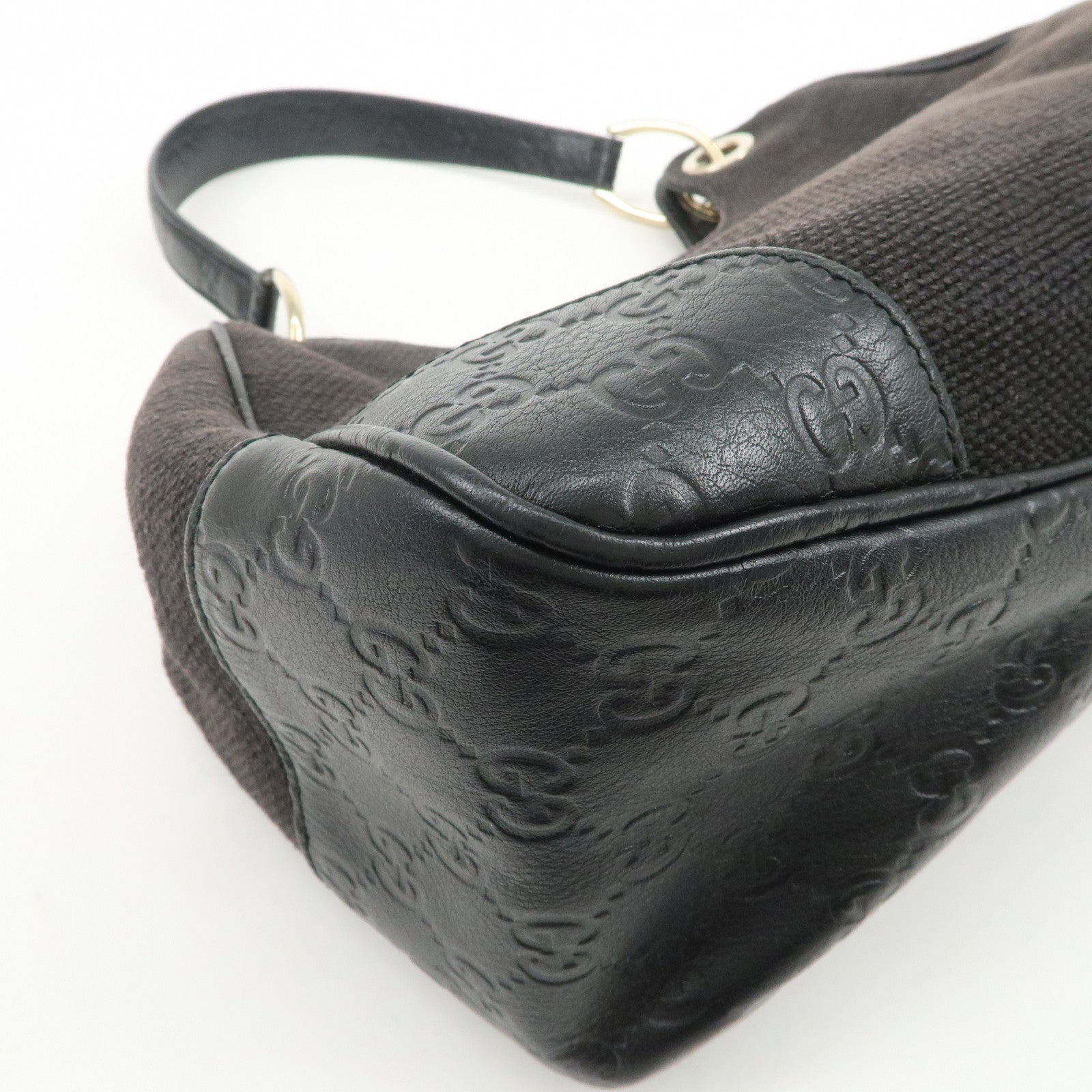 GUCCI Guccissima Leather Canvas Shoulder Bag Hand Bag Brown 257265