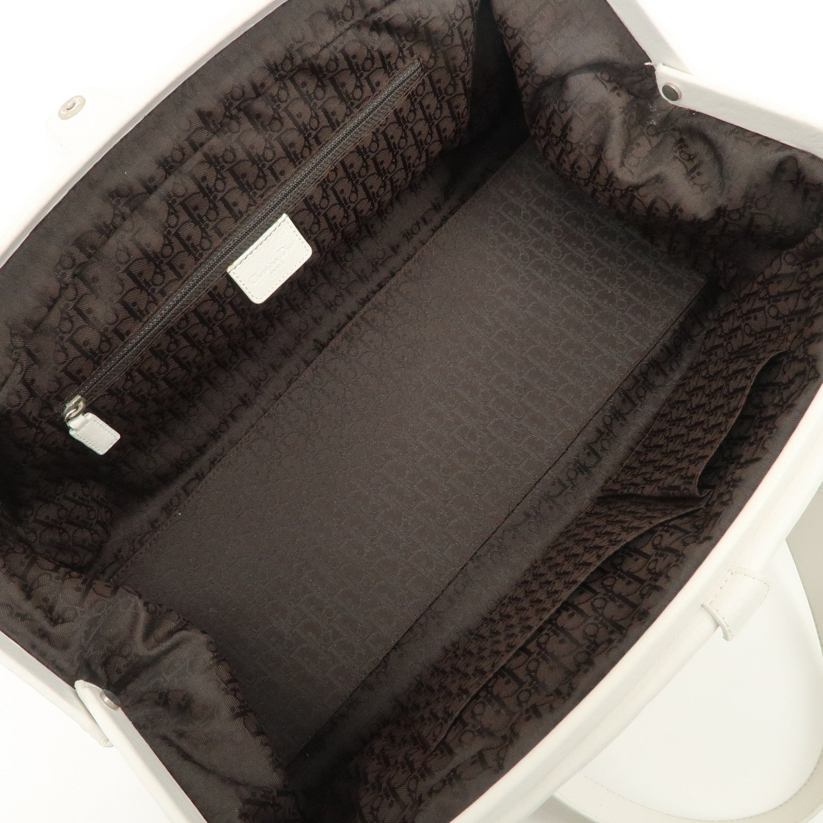 Christian Dior Logo Leather Hand Bag Boston Bag White