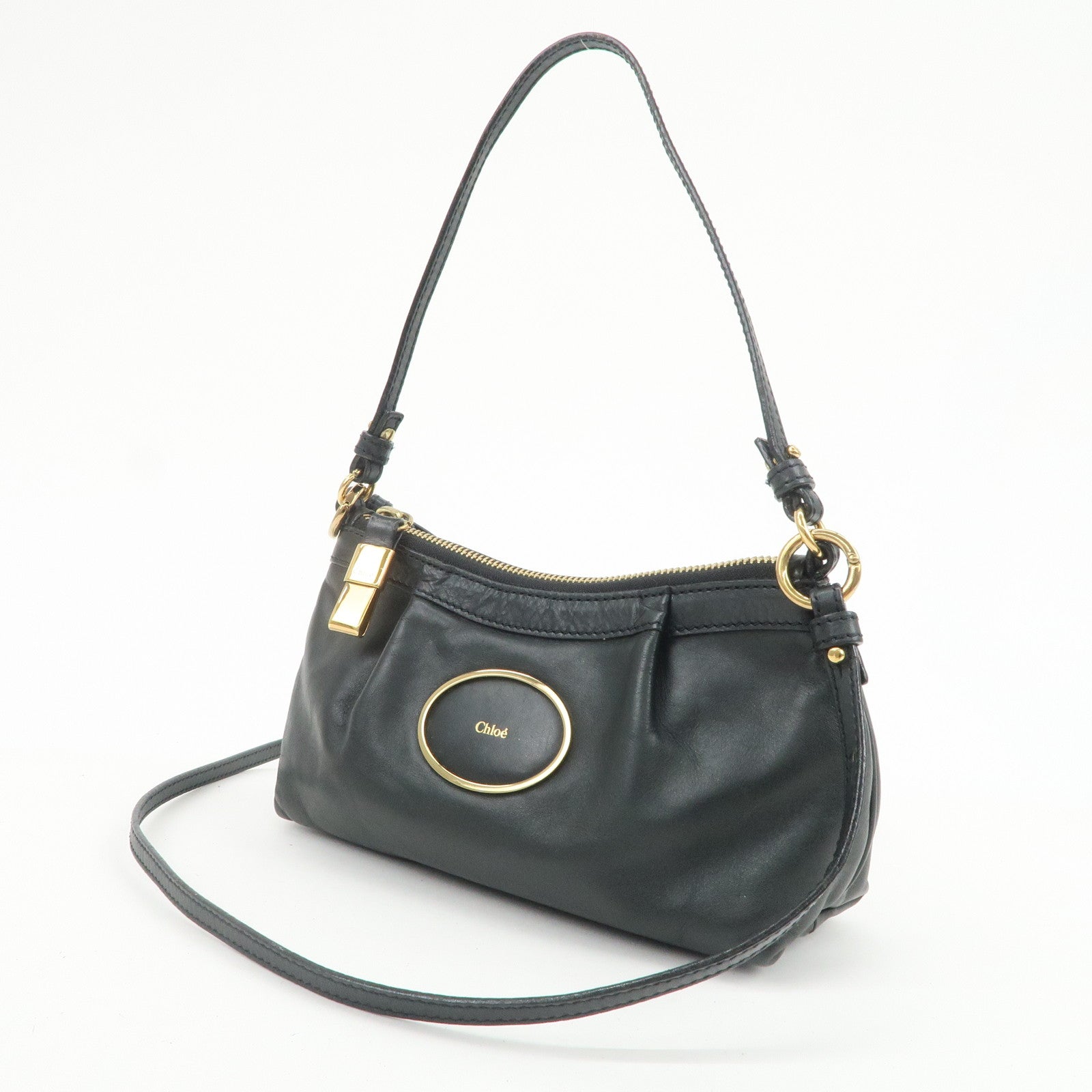 Chloe Victoria Leather 2Way Bag Hand Bag Shoulder Bag Black