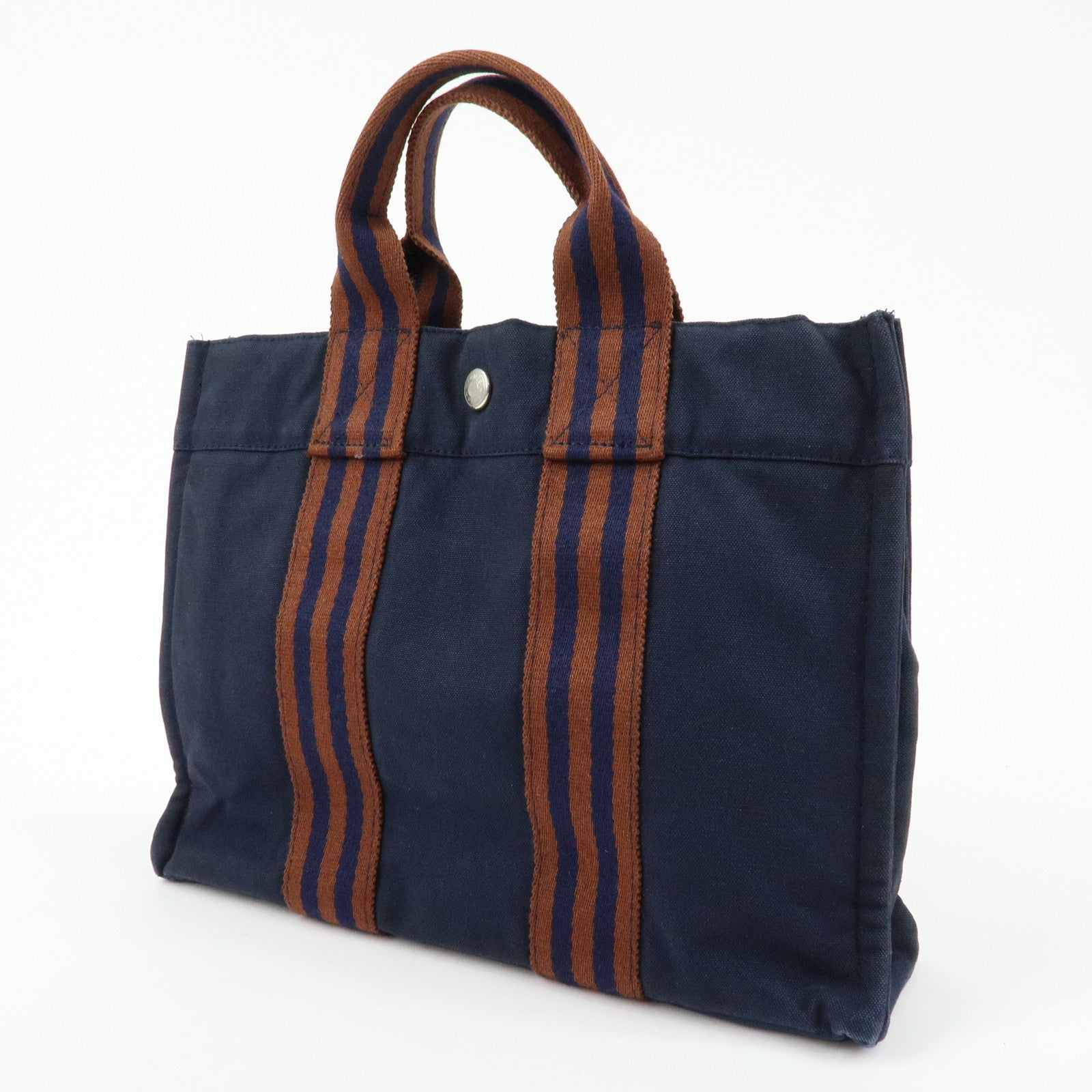 HERMES Fourre Tout Canvas PM Tote Bag Hand Bag Navy