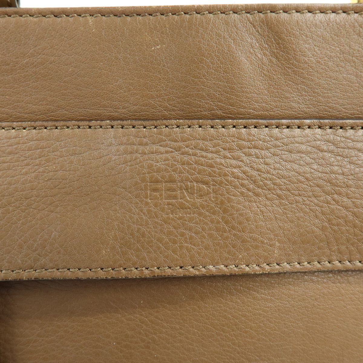 FENDI Pequin Leather Canvas Suede Tote Bag Hand Bag Brown 8BN251