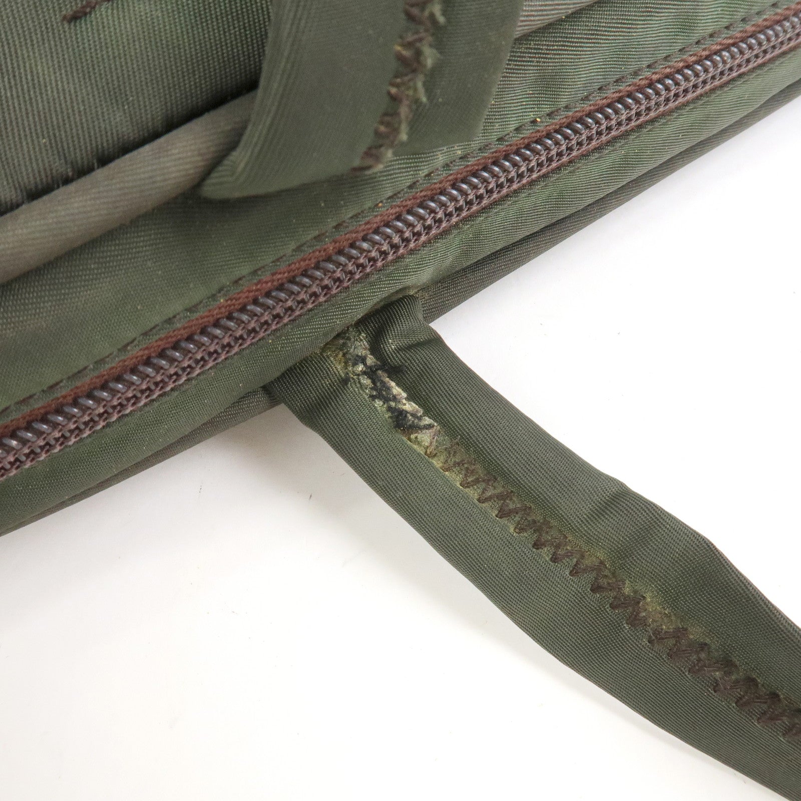 PRADA Triangle Logo Nylon Brief Case Tote Bag Khaki B8493