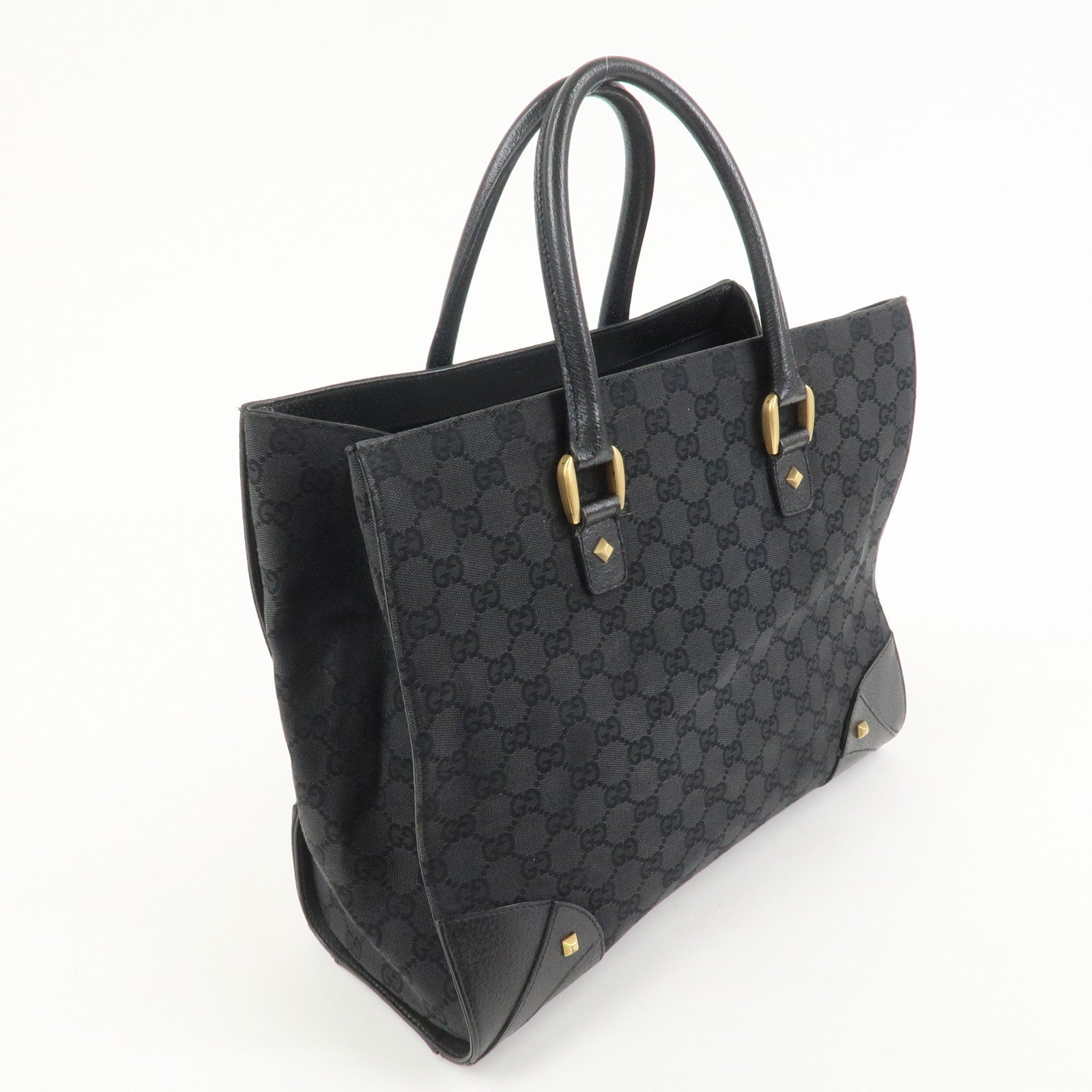 GUCCI GG Canvas Leather Tote Bag Hand Bag Black 120897