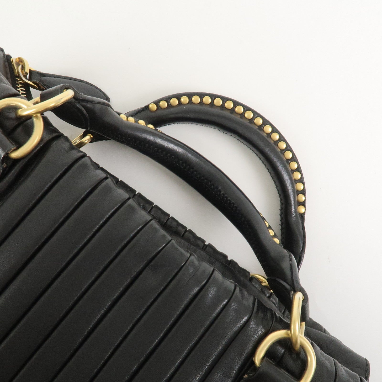 MIU MIU Leather 2Way Bag Hand Bag Shoulder Bag Black