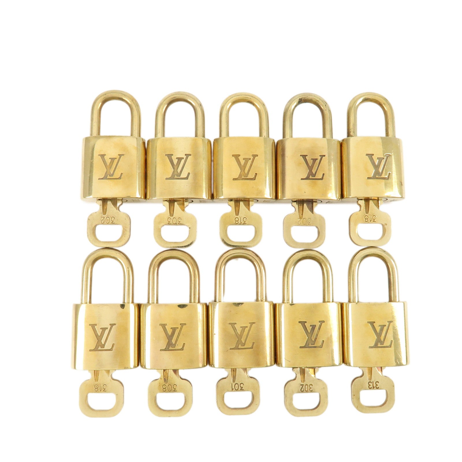 Louis Vuitton Set of 10 Lock & Key Cadena Key Lock Metal Gold Used