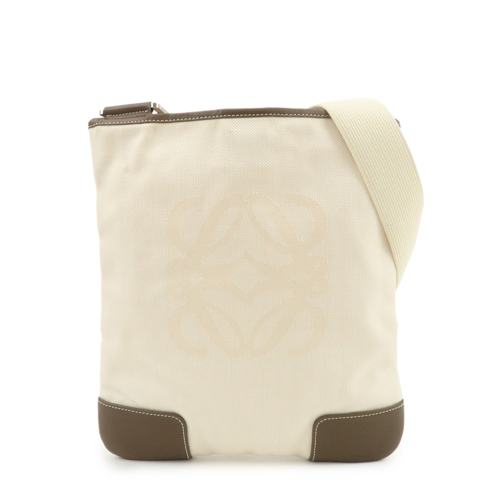 LOEWE Anagram Canvas Leather Shoulder Bag Crossbody Bag Beige