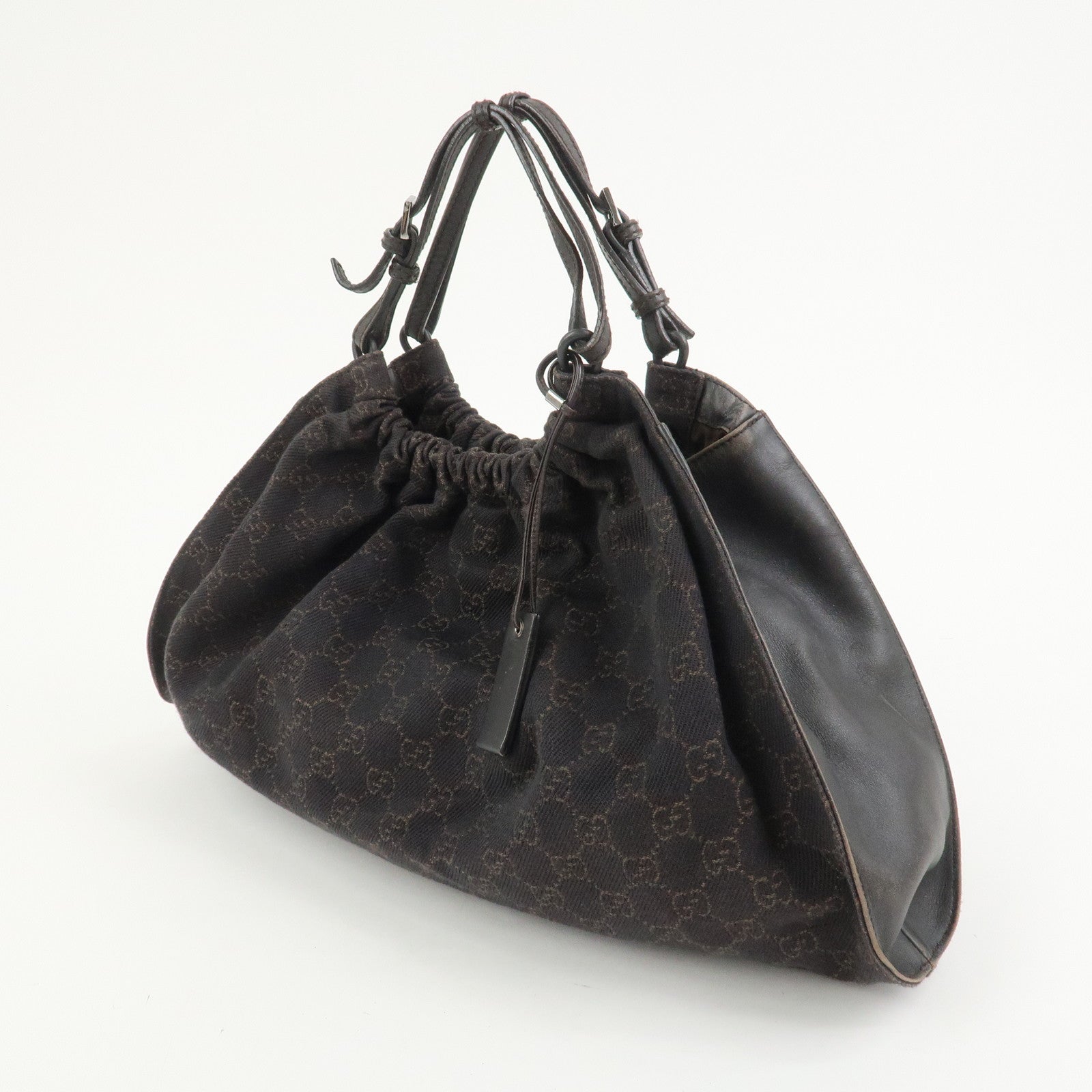 GUCCI GG Monogram Canvas Leather Tote Bag Hand Bag Brown 76554