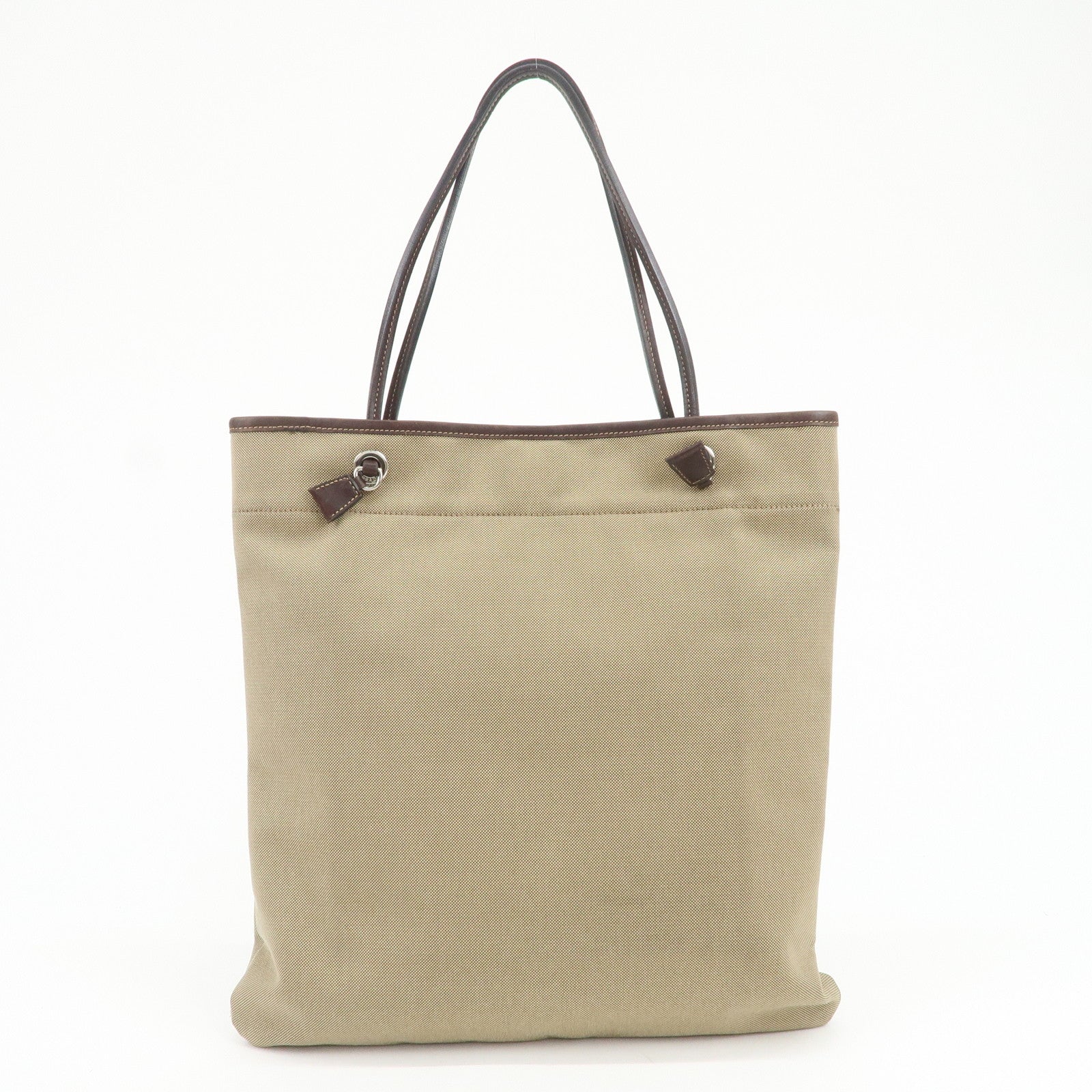 PRADA Jaguard Canvas Leather Tote Bag Shoulder Bag Brown BR3581