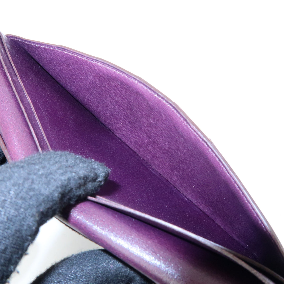 HERMES Bearn Box Calf Leather Bi-fold Long Wallet Purple