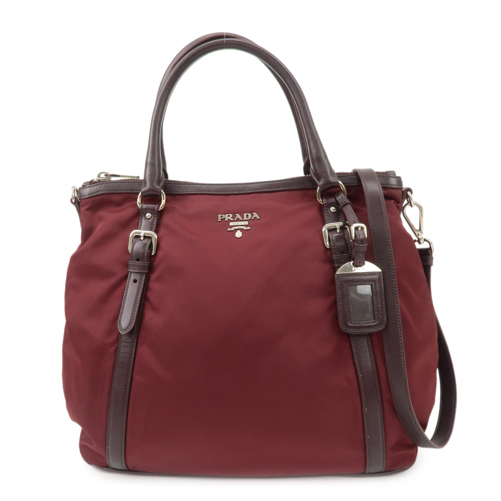 Prada Logo Tessuto Nylon Hand Bag Shoulder Bag Burgundy Red BR5116 Used