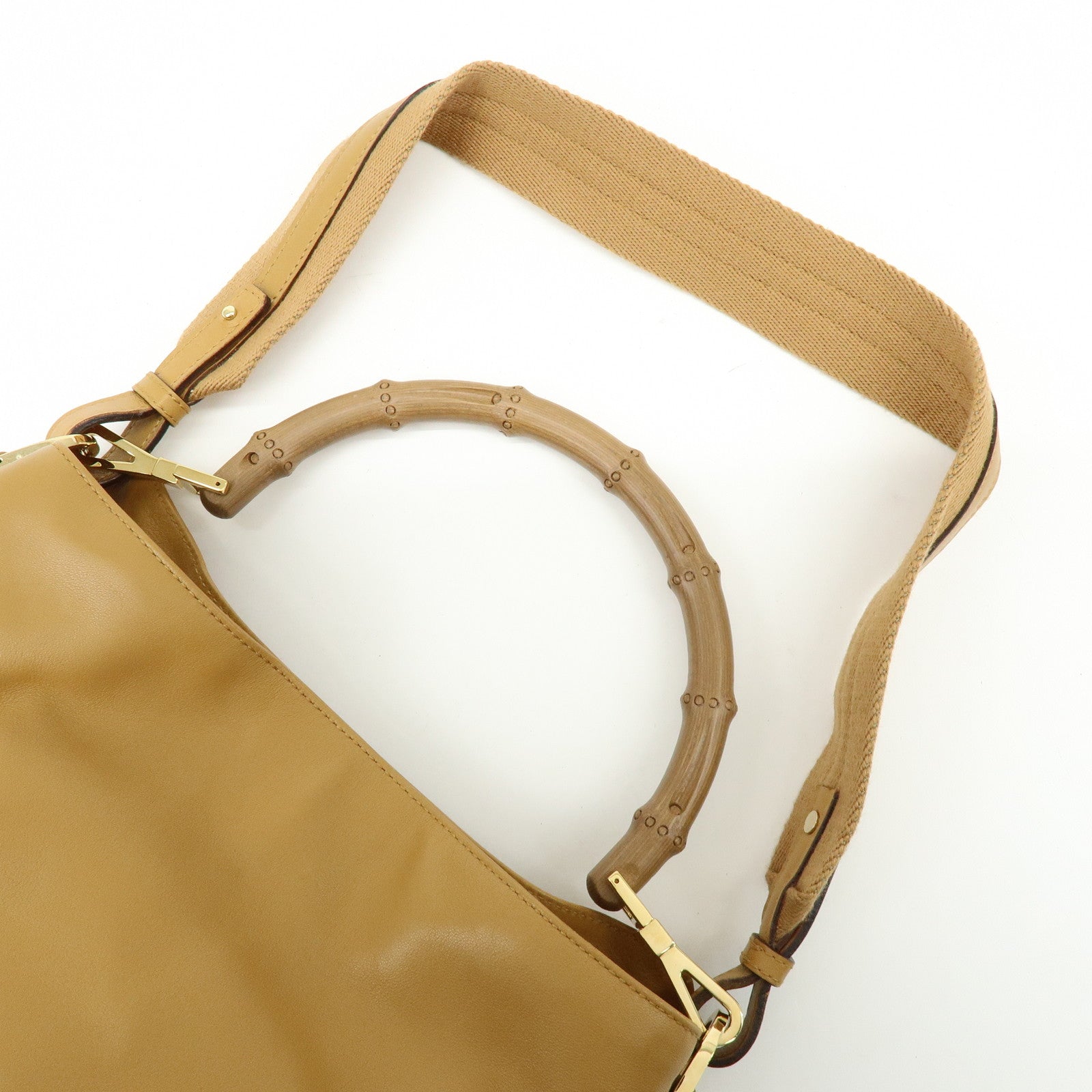 GUCCI Bamboo Leather 2Way Bag Hand Bag Shoulder Bag Brown 001・4095