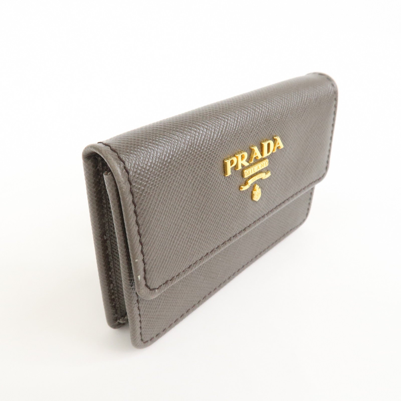 PRADA Logo Saffiano Leather Card Case Card Holder Brown 1MC881