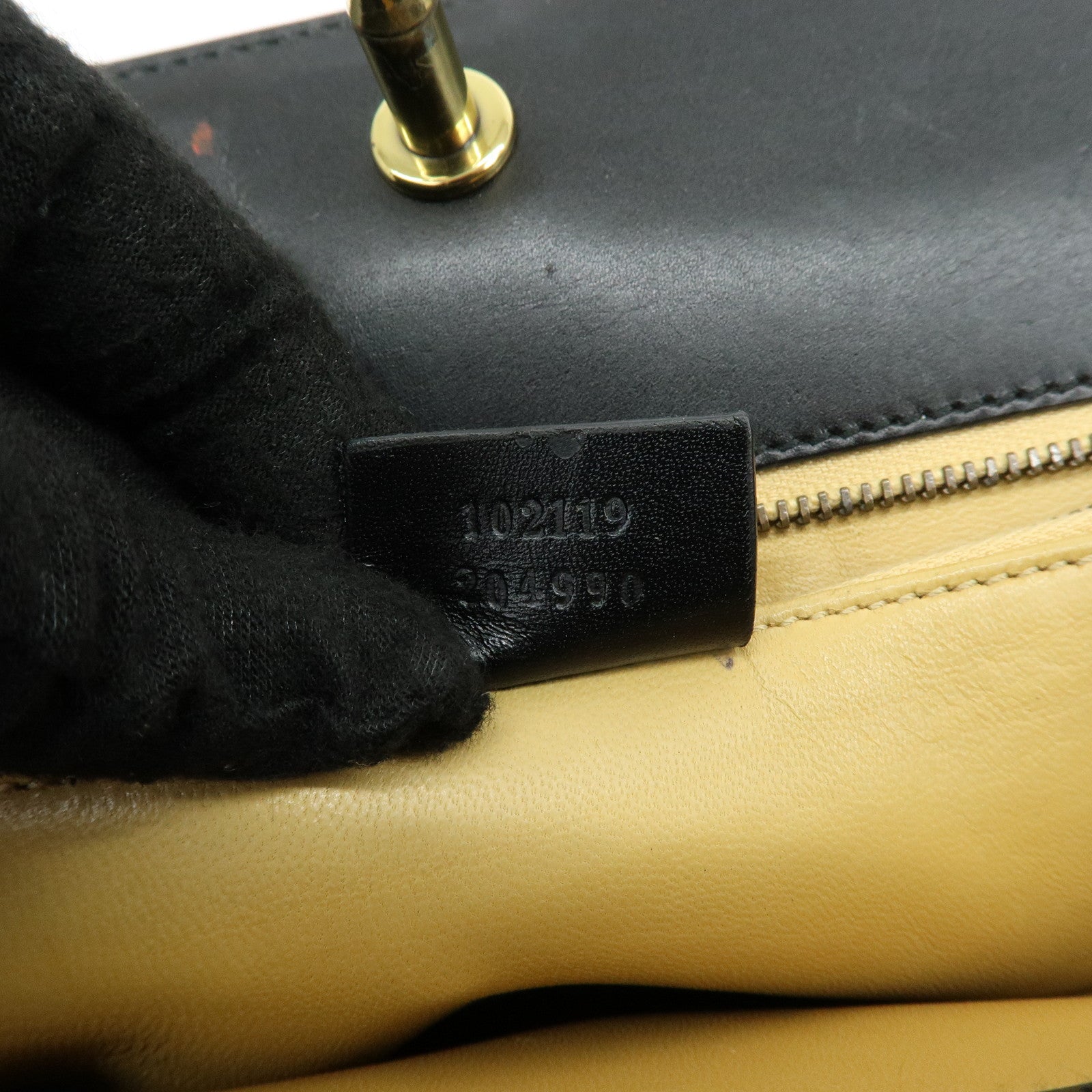 GUCCI Logo Leather Turn-lock Hand Bag Black 102119