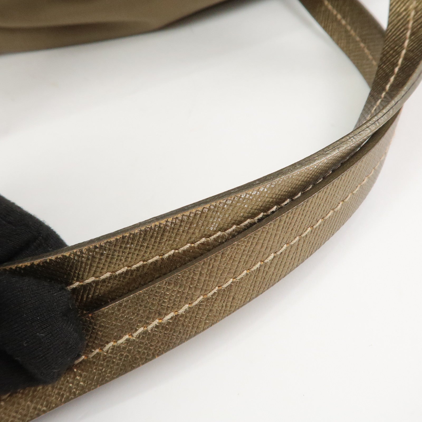 PRADA Logo Nylon Saffiano Leather Shoulder Bag Hand Bag Khaki