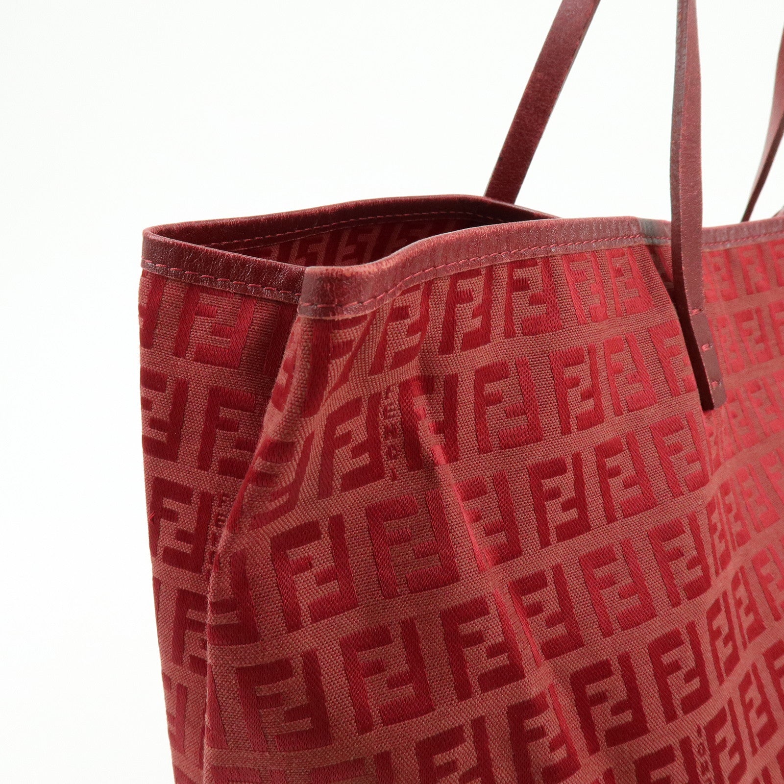 FENDI Zucchino Canvas Leather Tote Bag Shoulder Bag Red 8BH005
