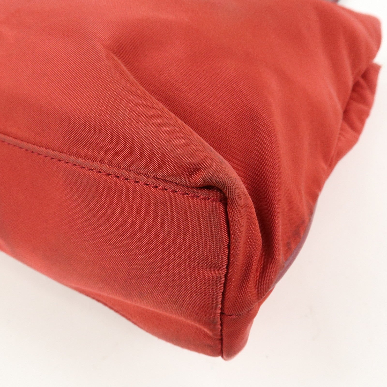 PRADA Triangle Logo Nylon Leather Tote Bag Shoulder Bag Red