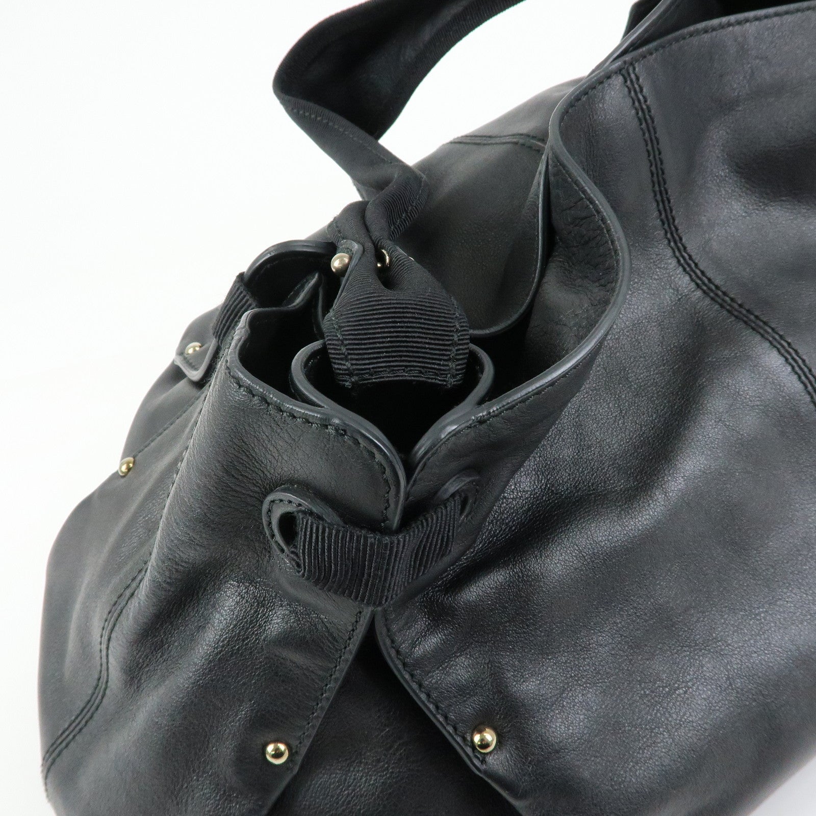 Ferragamo Vara Ribbon Leather Tote Bag Shoulder Bag Hand Bag Black