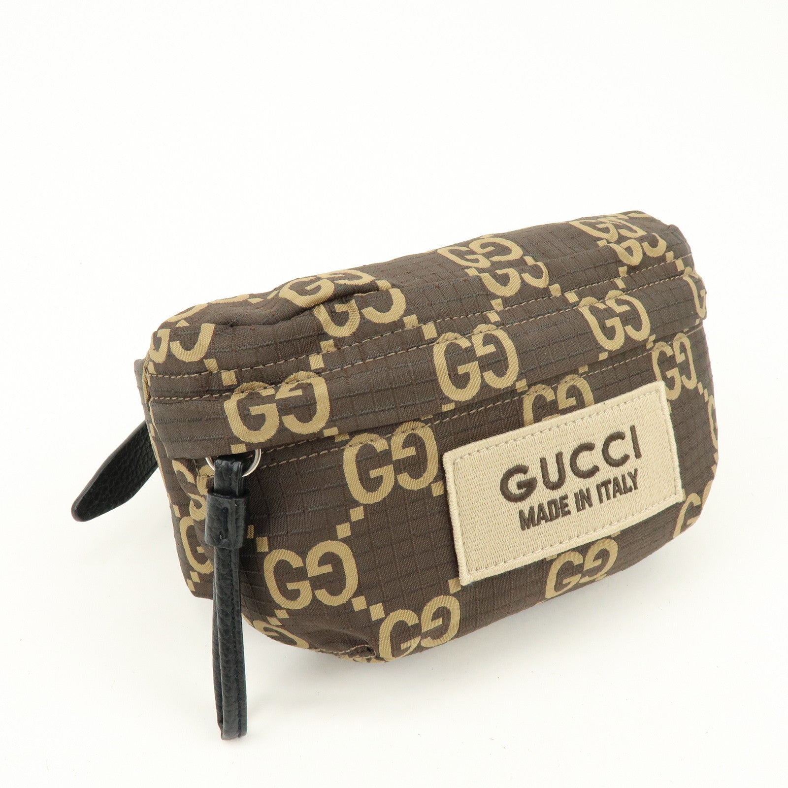 GUCCI GG Ripstop Leather Waist Pouch Body Bag Brown 767934