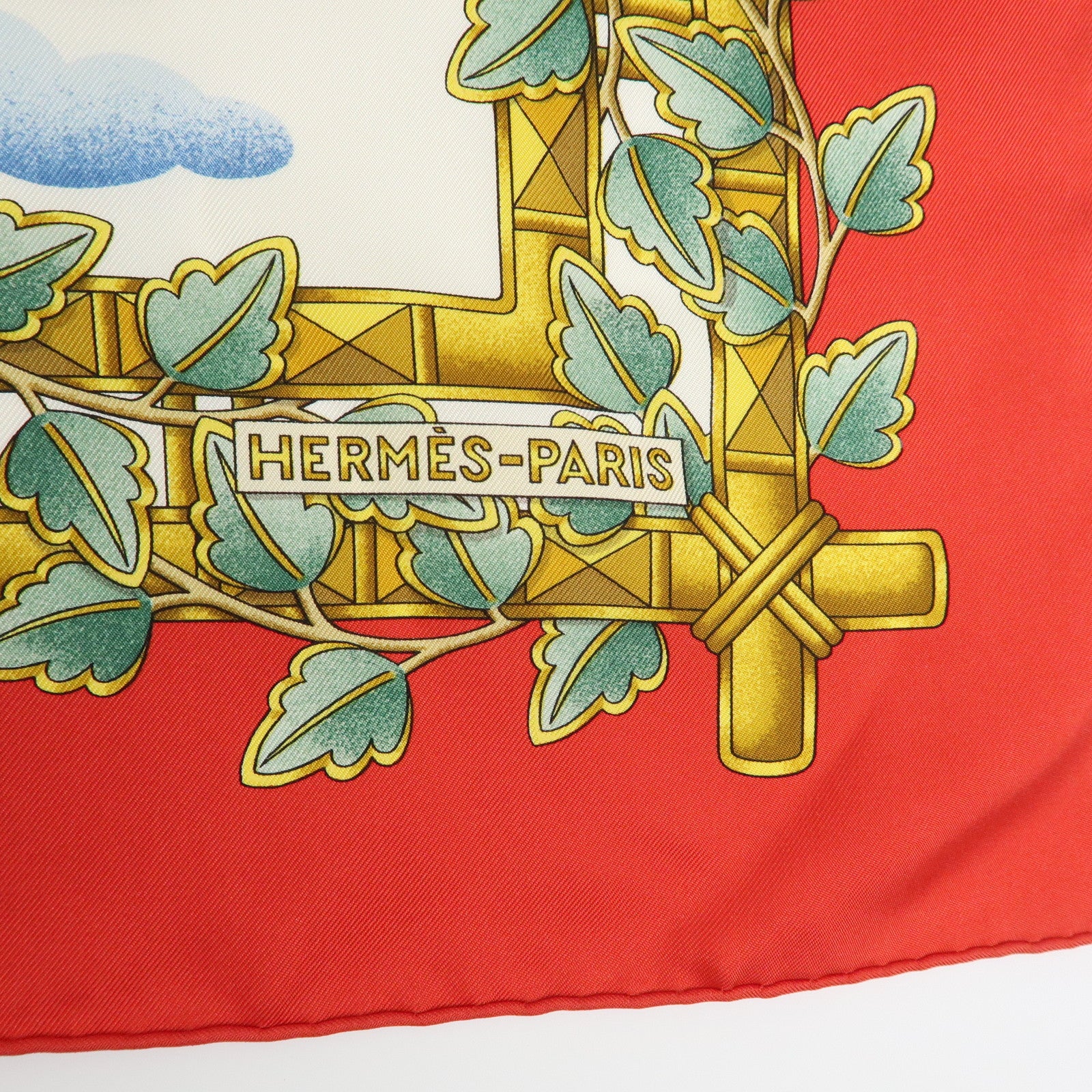 HERMES Carre 90 Silk 100% Scarf ENVOL Bird Print Red White