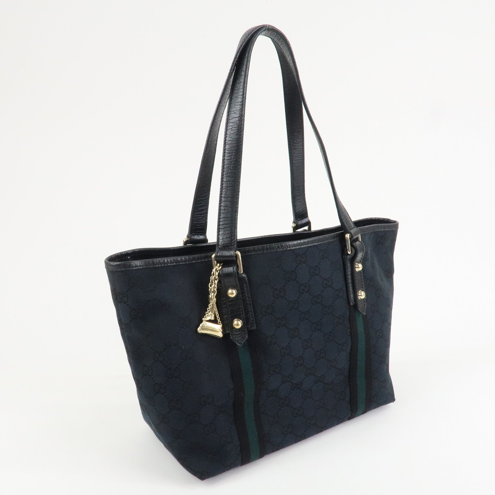 GUCCI Sherry GG Canvas Leather Tote Shoulder Bag Black 137396