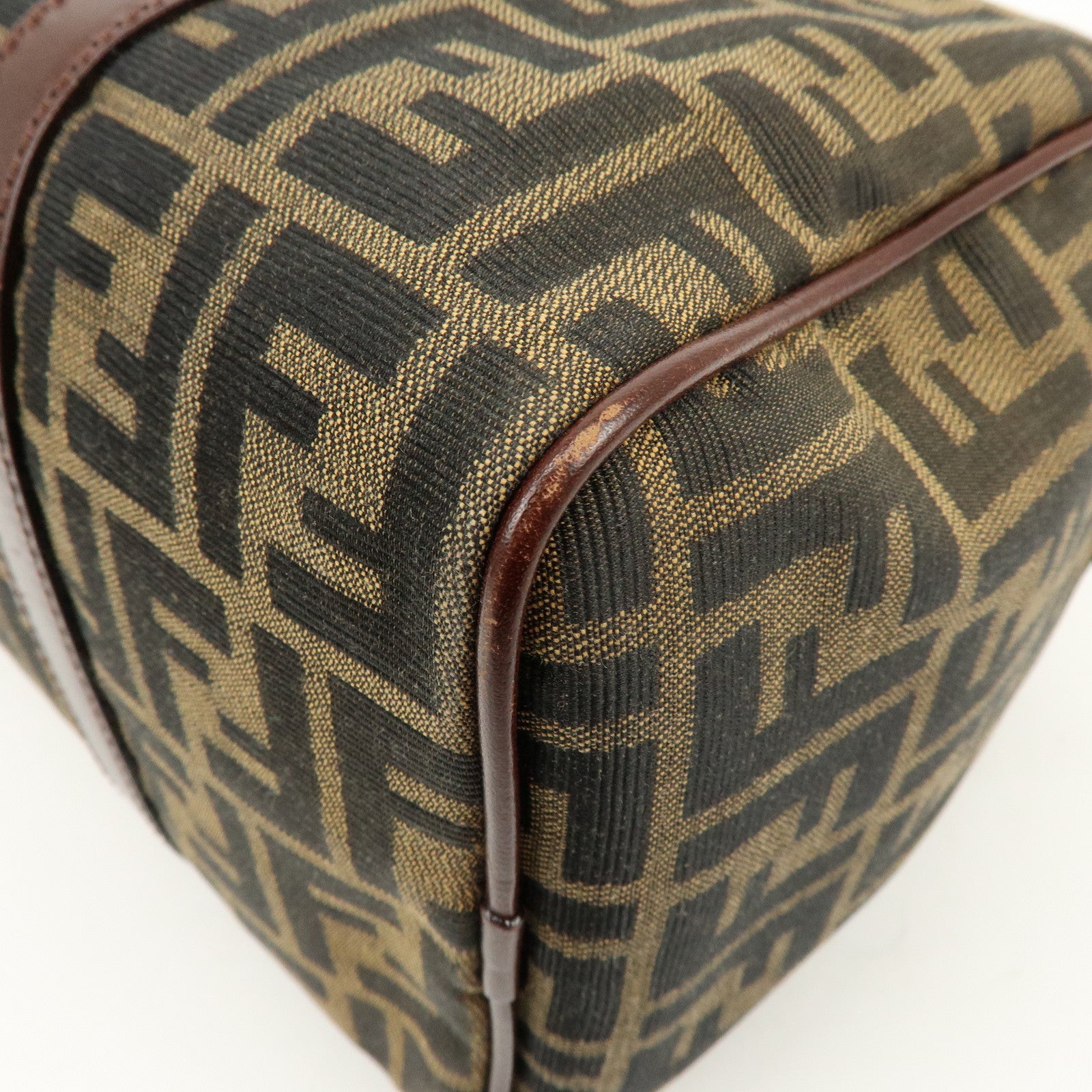 FENDI Zucca Canvas Leather Boston Bag Hand Bag Brown 16327