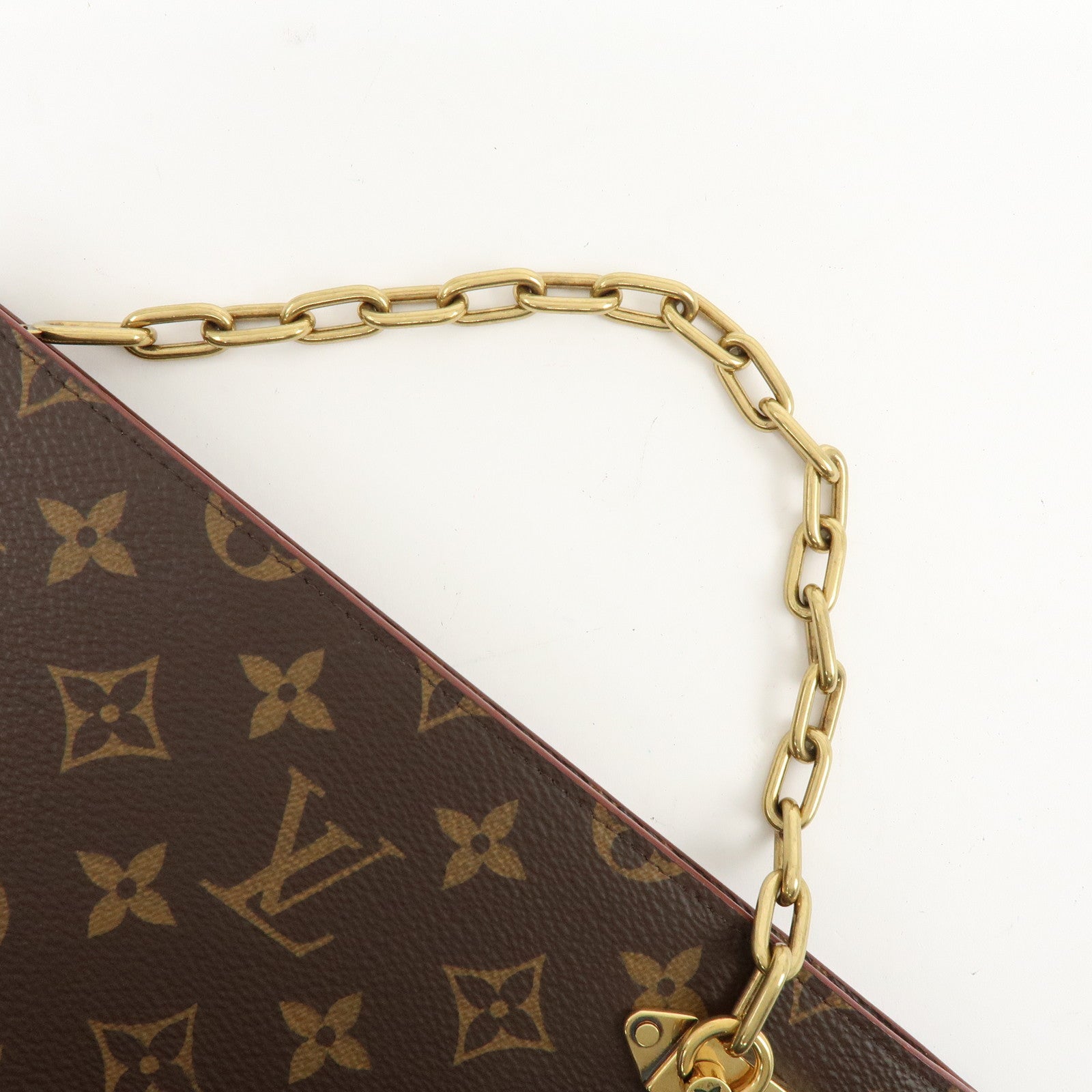 Louis Vuitton Monogram Chain Clutch Bag Pouch Brown M55646