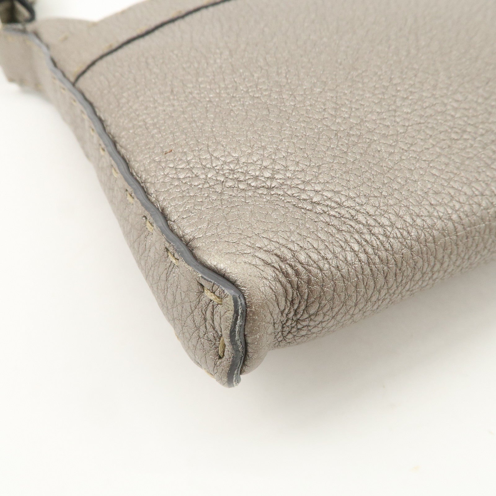 FENDI Selleria Leather Shoulder Bag Crossbody Bag Gray 8BT092