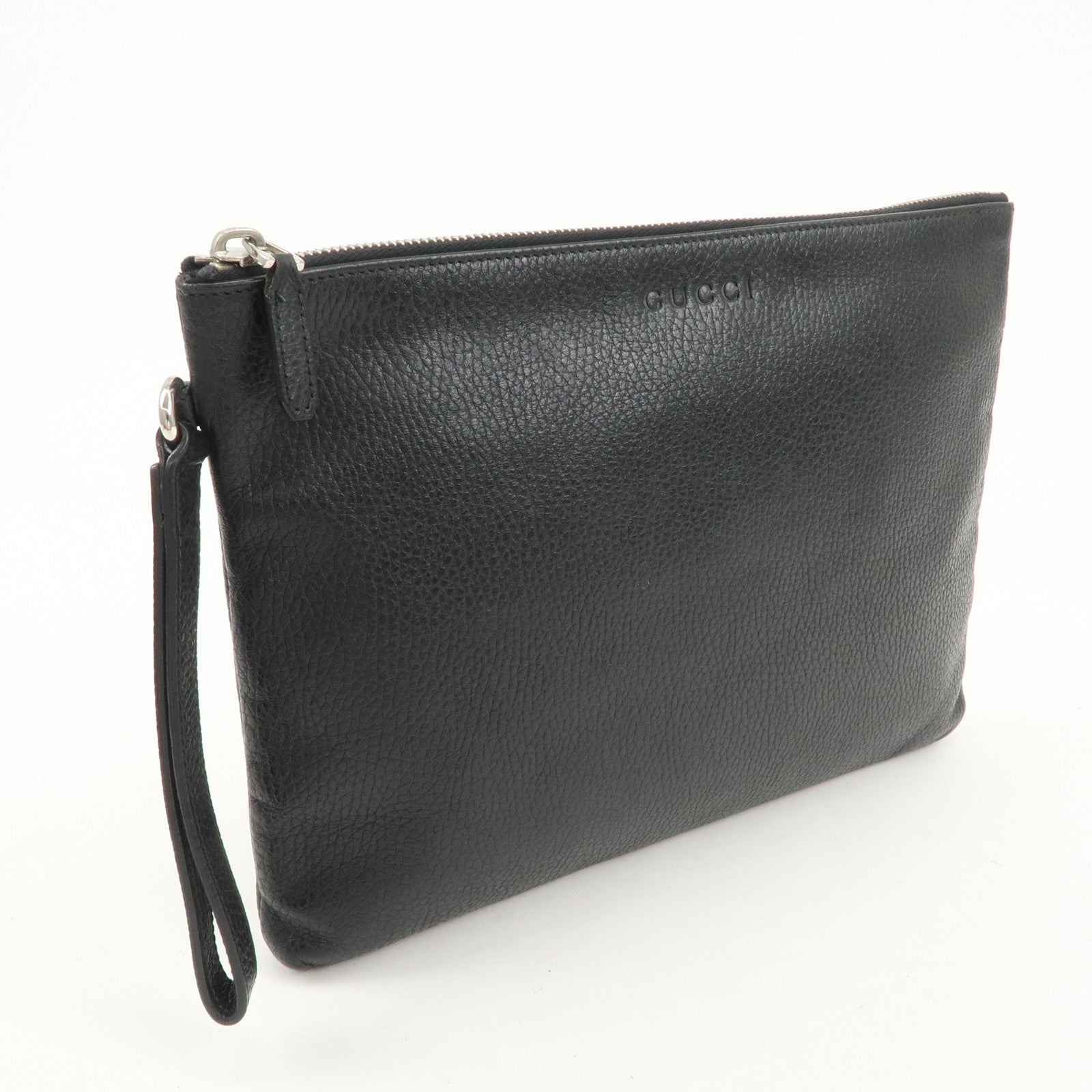 GUCCI Leather Clutch Bag Pouch Black Silver Hardware 546532 Used