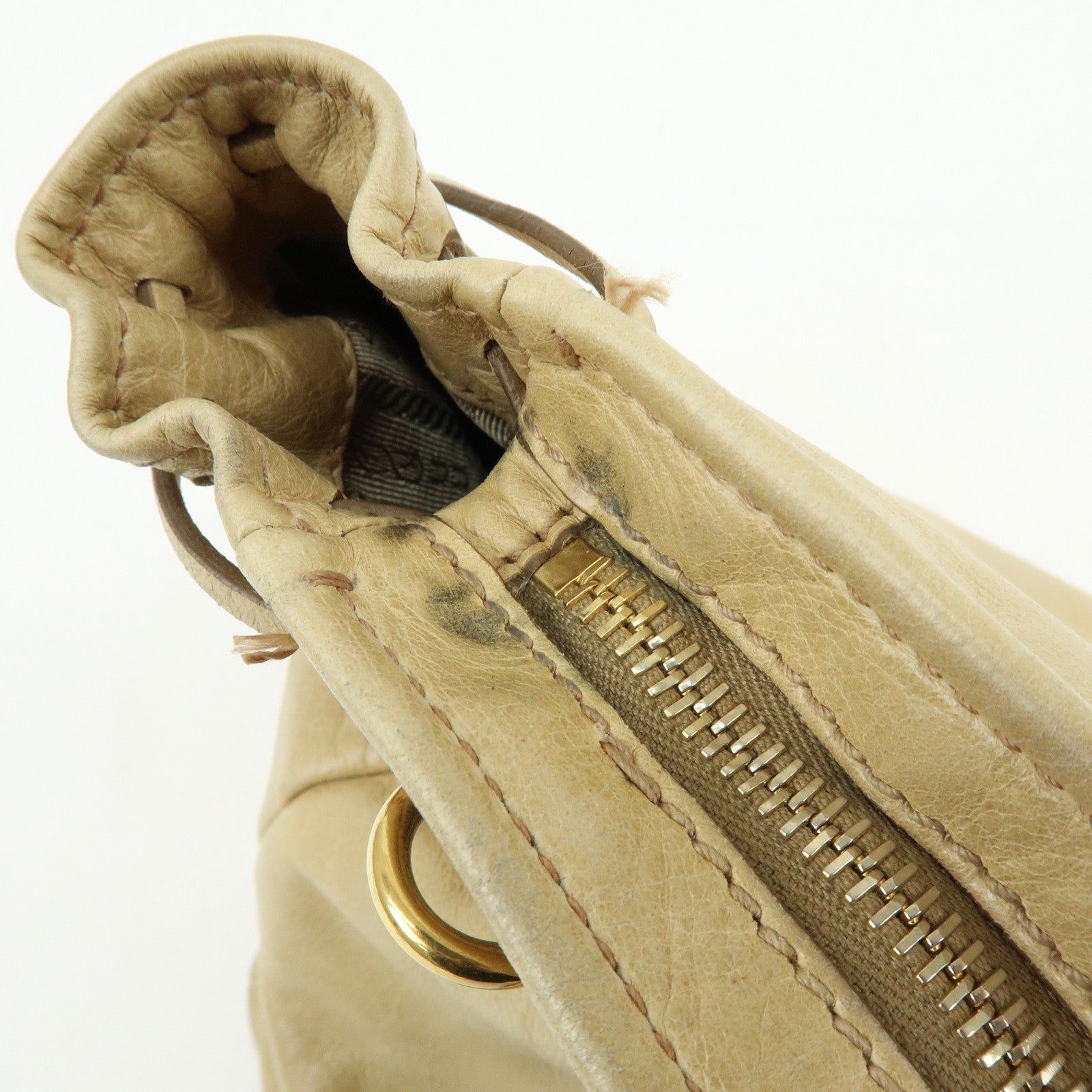 PRADA Logo Leather 2Way Shoulder Bag Hand Bag BN1921 Beige