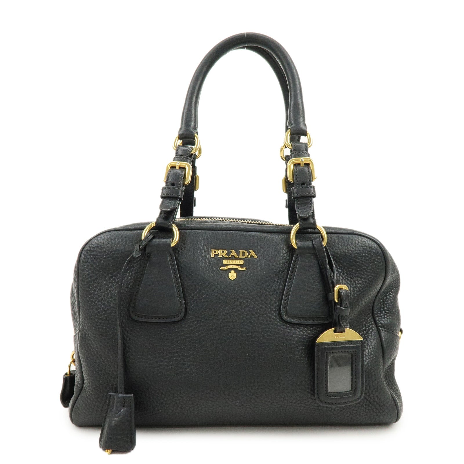 PRADA Logo Leather Boston Bag Shoulder Bag Black B3091M