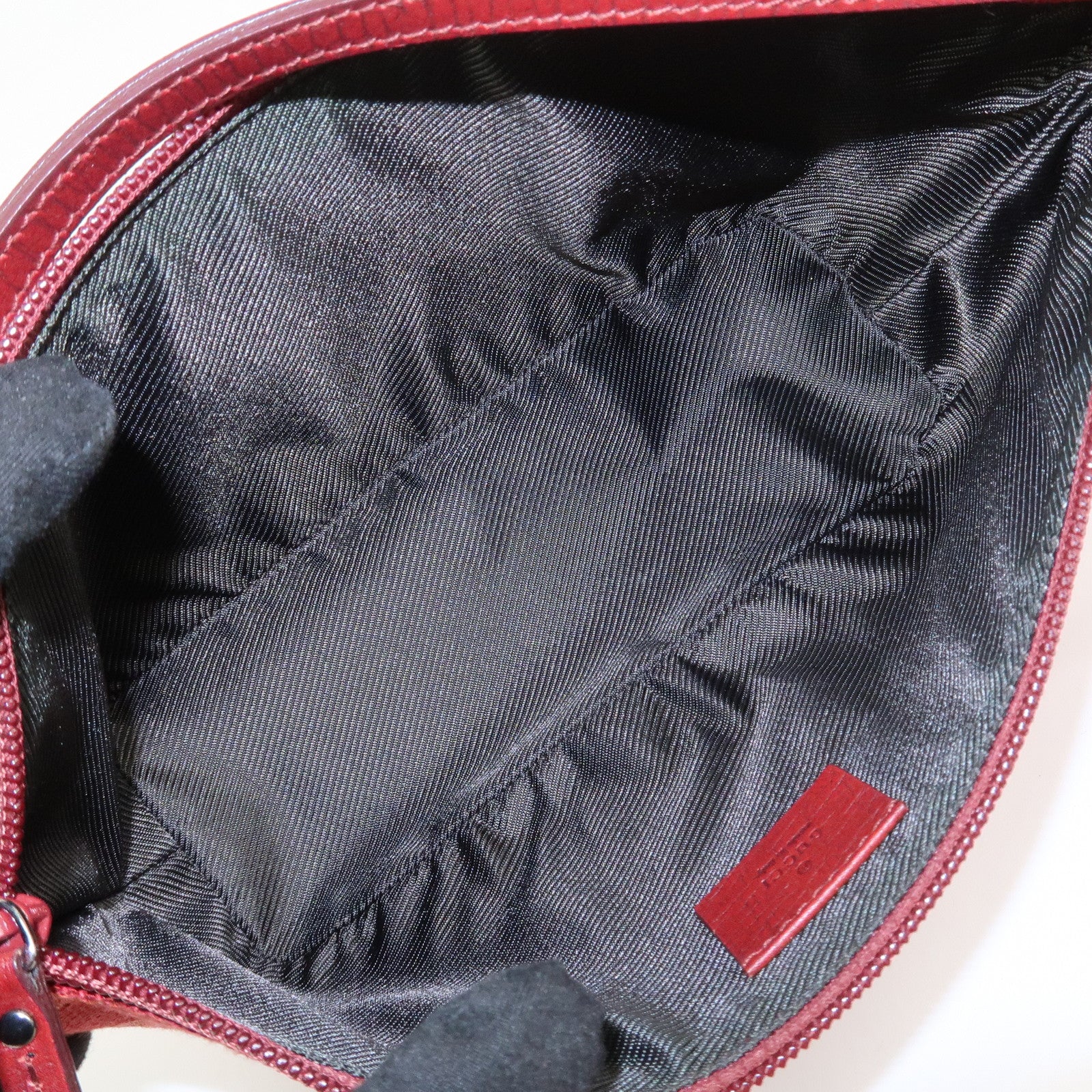 GUCCI Boat Bag GG Canvas Leather Hand Bag Pouch Red 07198