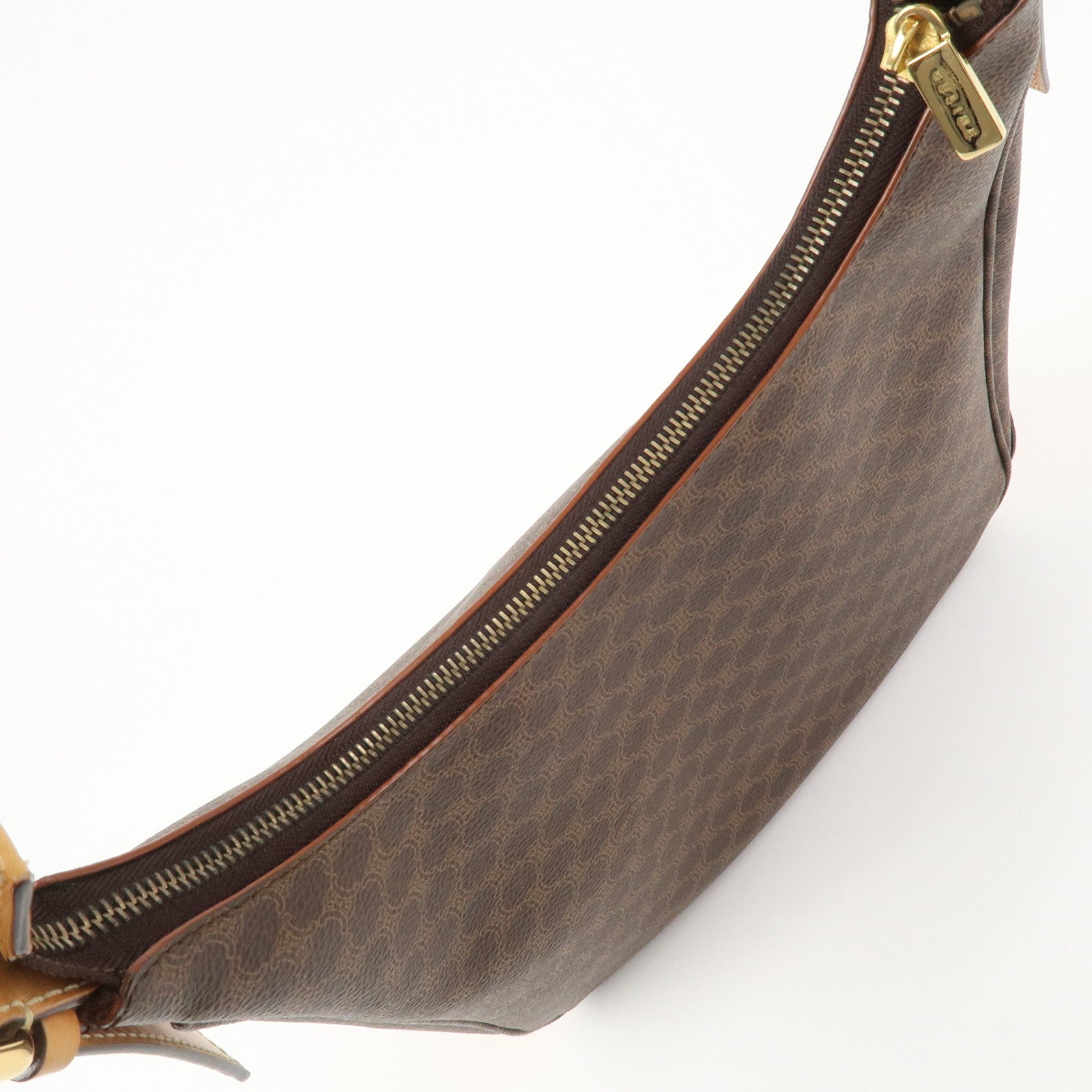 CELINE Macadam PVC Coating Canvas Leather Shoulder Bag Brown