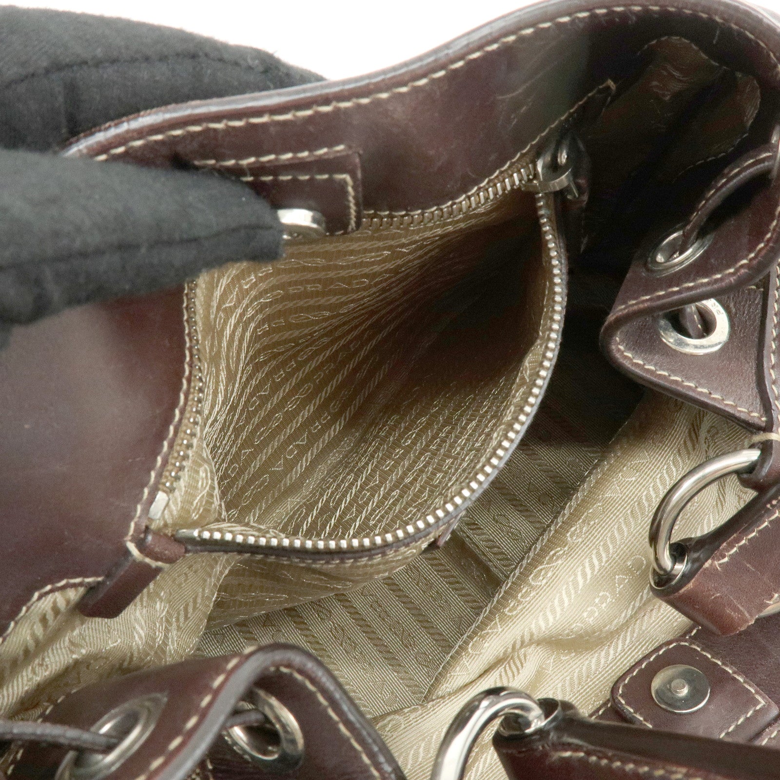 PRADA Logo Jacquard Canvas Embossed Leather Shoulder Bag BR3433