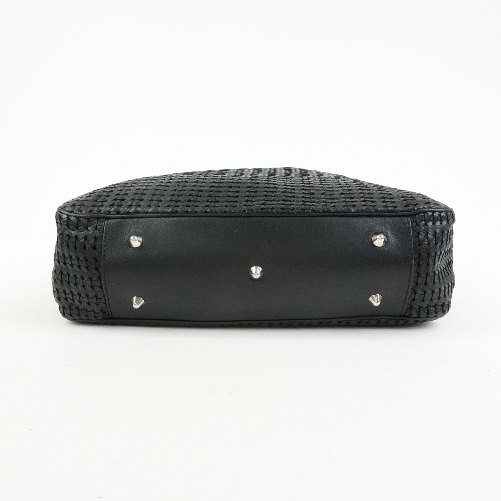 Christian Dior Woven Leather Tote Bag Shoulder Bag Black