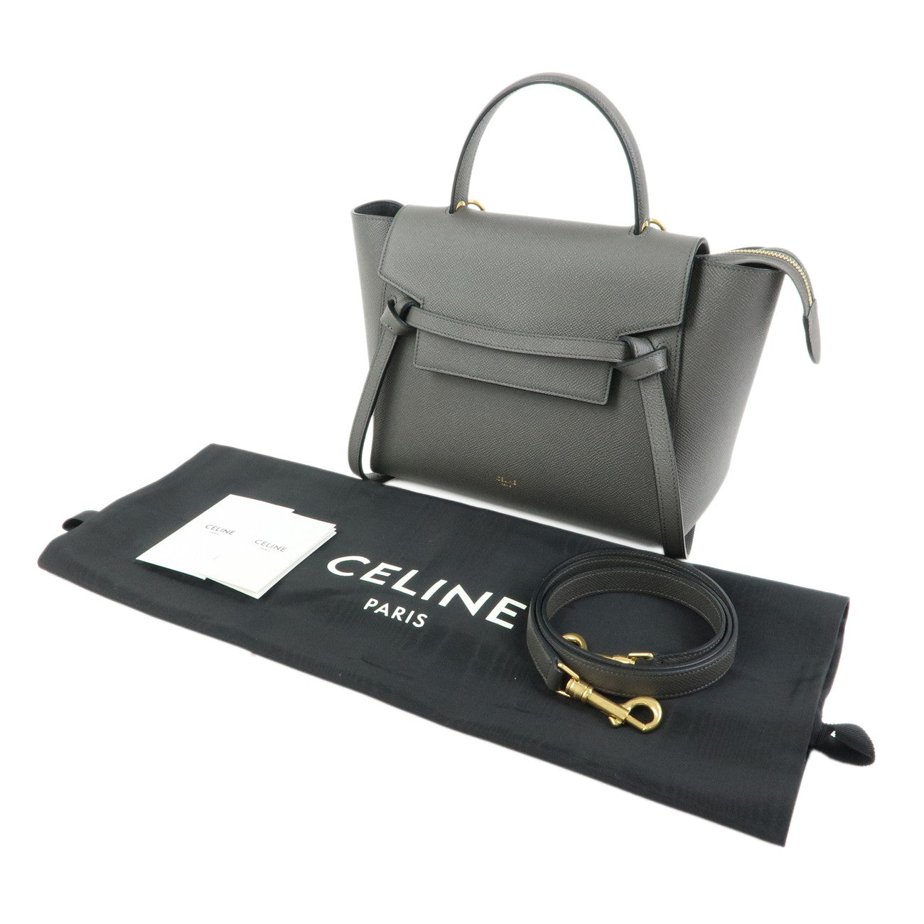 CELINE Belt Bag Calf Leather Micro 2WAY Hand Bag Shoulder Bag Grey
