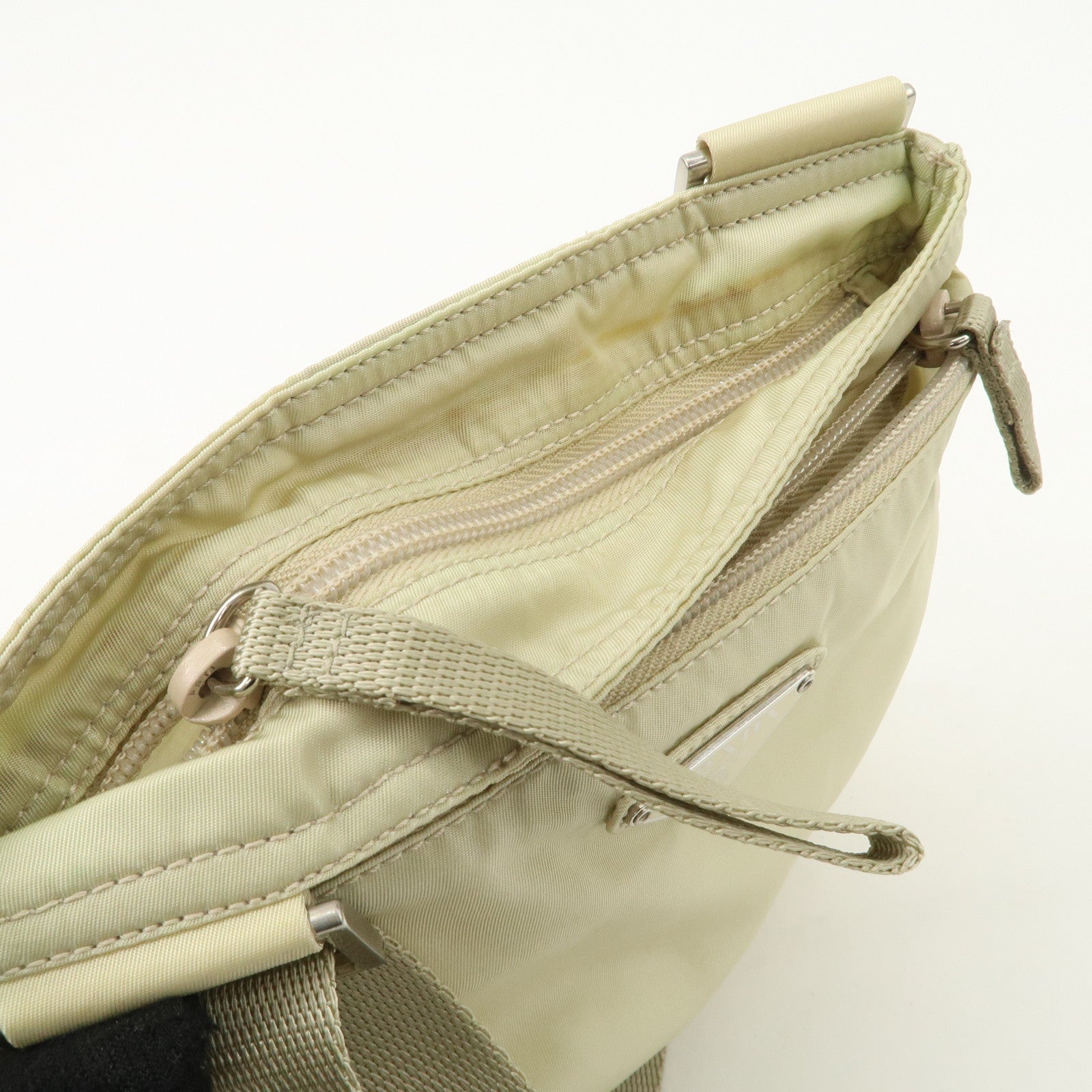 PRADA Triangle Logo Nylon Shoulder Bag Crossbody Bag Beige B7372 Used