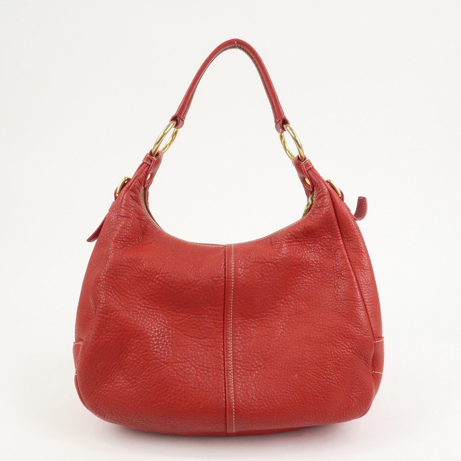 PRADA Logo Leather Shoulder Bag Hand Bag Red BR4373