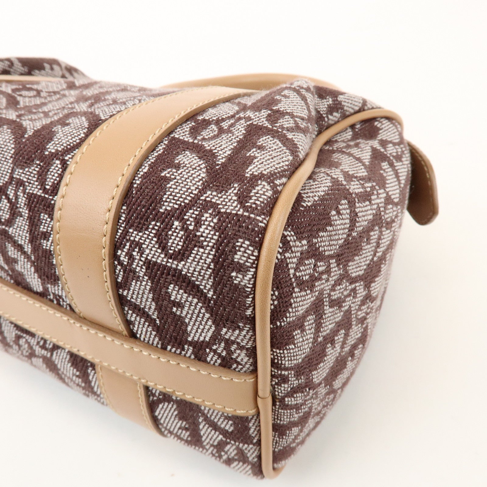 Christian Dior Trotter Jacquard Canvas Leather Mini Boston Hand Bag