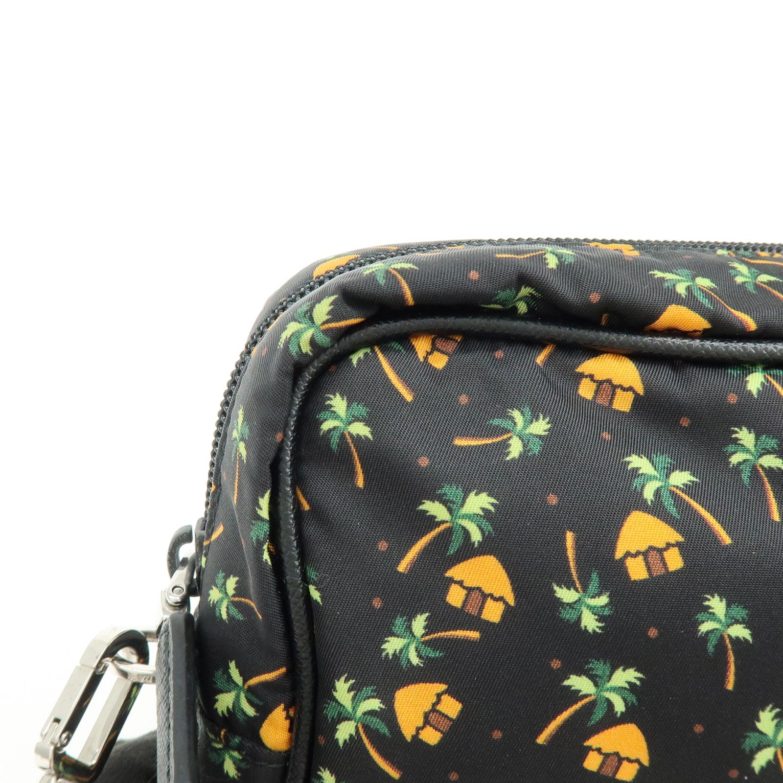 PRADA Triangle Logo Nylon Saffiano Leather Cosmetic Pouch 2NE007