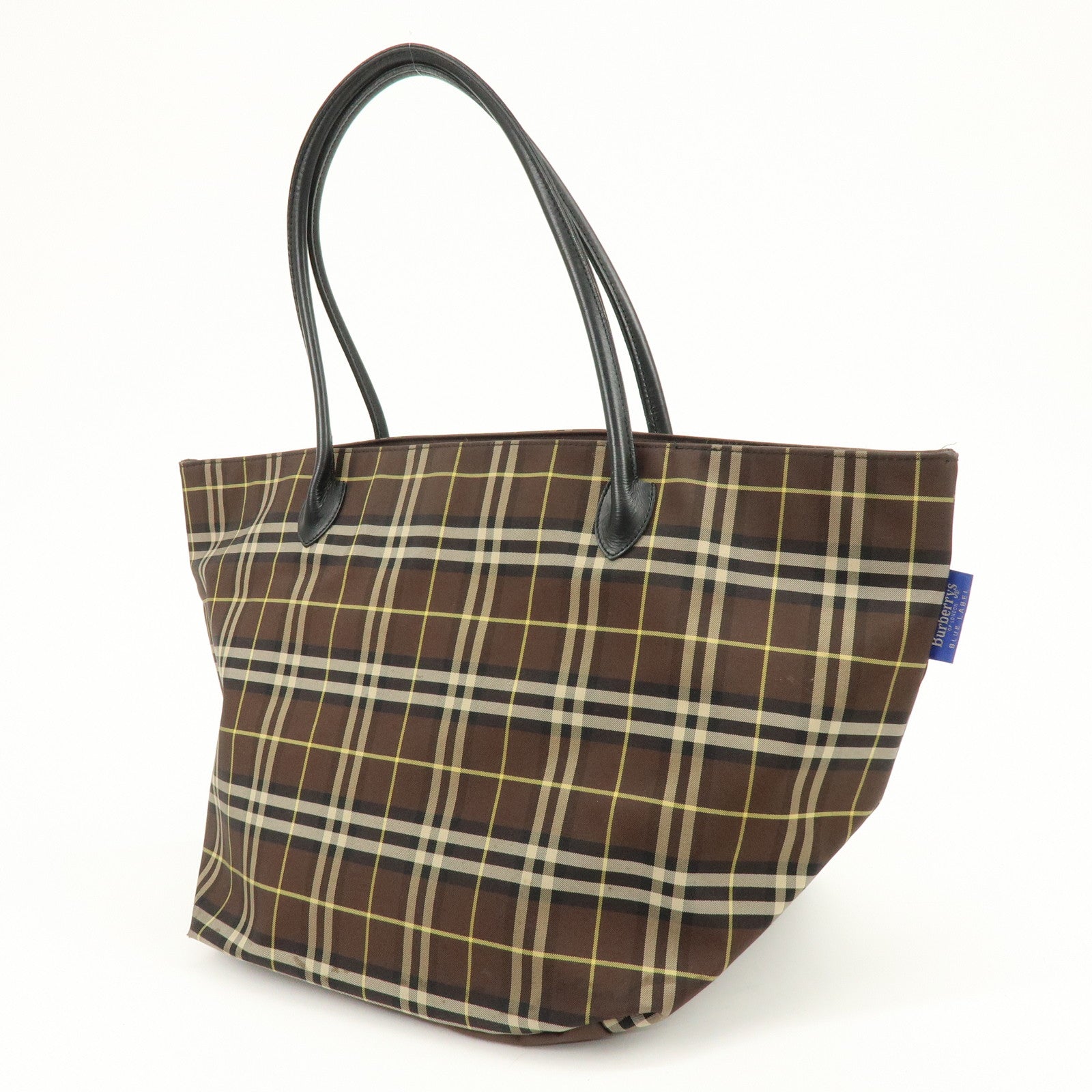 BURBERRY Blue Label Canvas Leather Plaid Tote Bag Hand Bag Brown