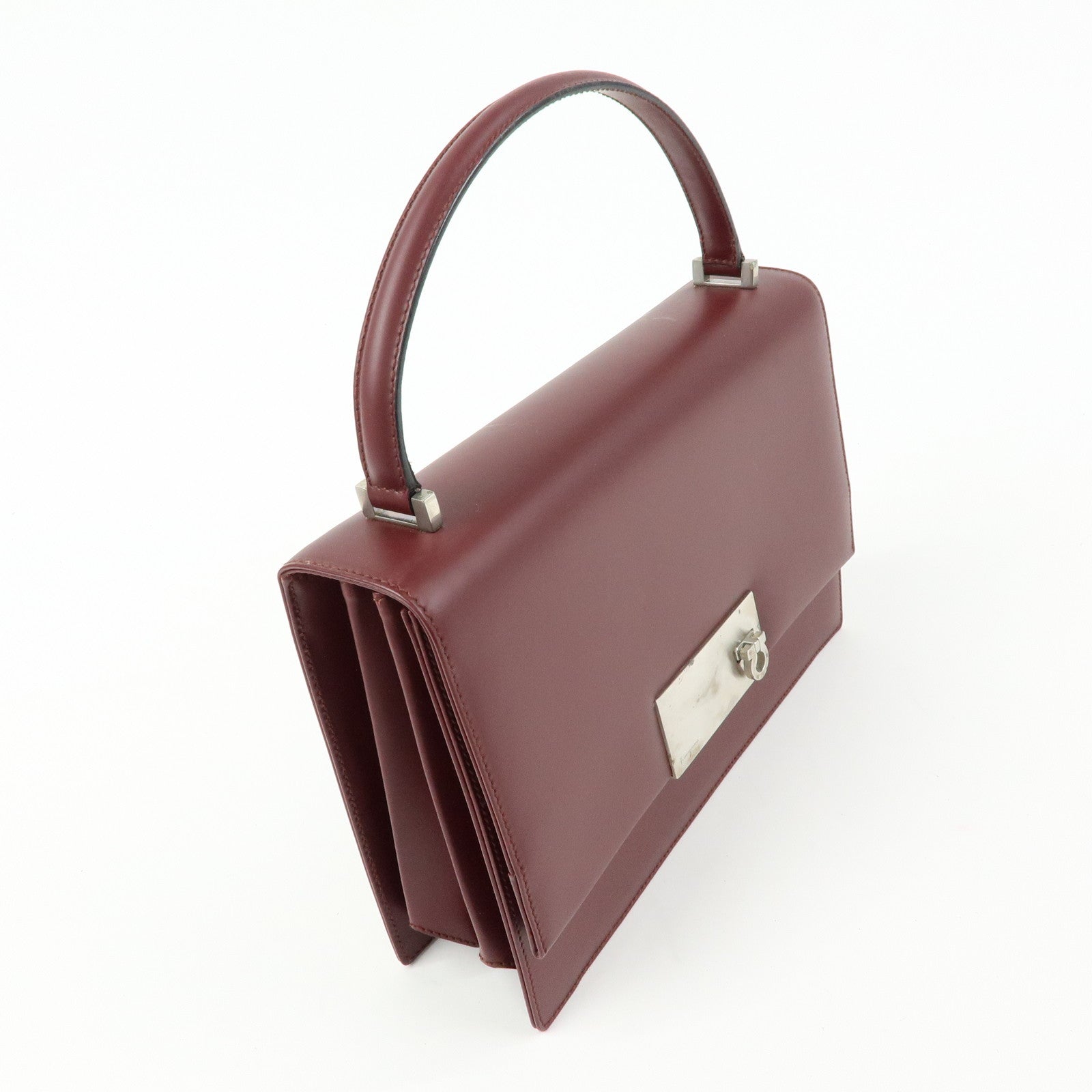 Ferragamo Gancini Leather 2Way Bag Hand Bag Shoulder Bag Bordeaux