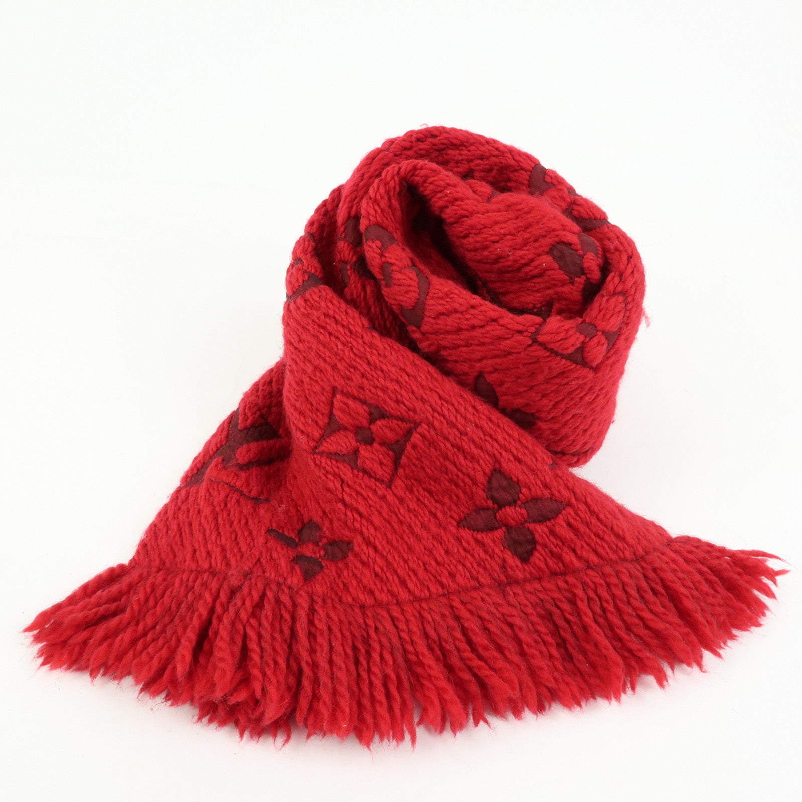 Louis Vuitton Echarpe Logo Mania Wool Silk Scarf Shawl Ruby M72432