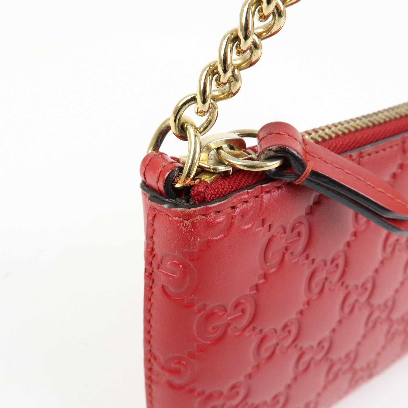 GUCCI Guccissima Leather Chain Shoulder Bag Wallet Red 428449