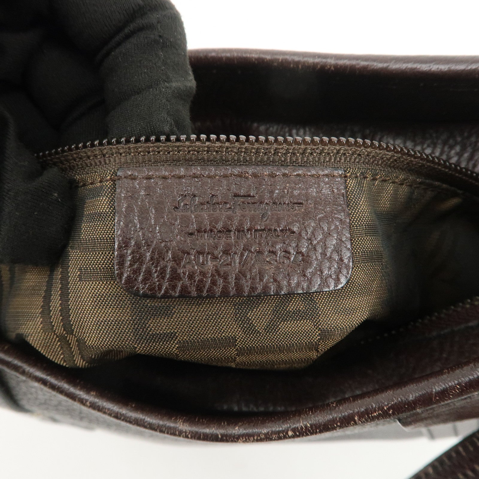 Ferragamo Gancini Leather Shoulder Bag Dark Brown Silver